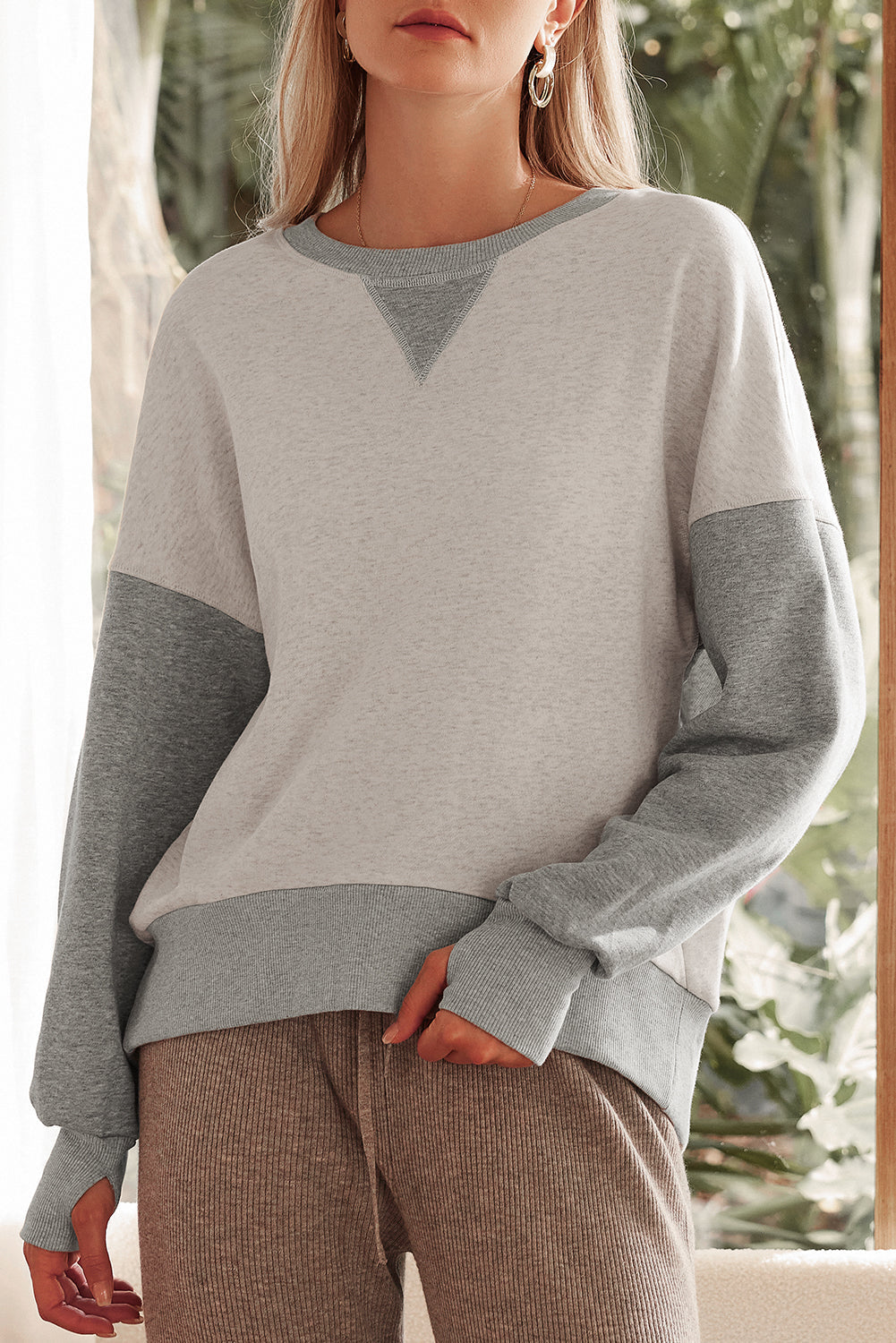 Apricot Colour Block Thumbhole Sleeve Drop Shoulder Sweatshirt eAura