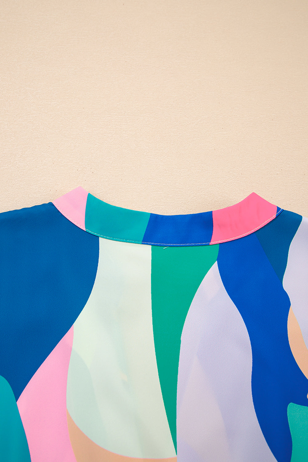 Blue Abstract Print V Neck Cap Sleeve Pocketed Mini Dress eAura