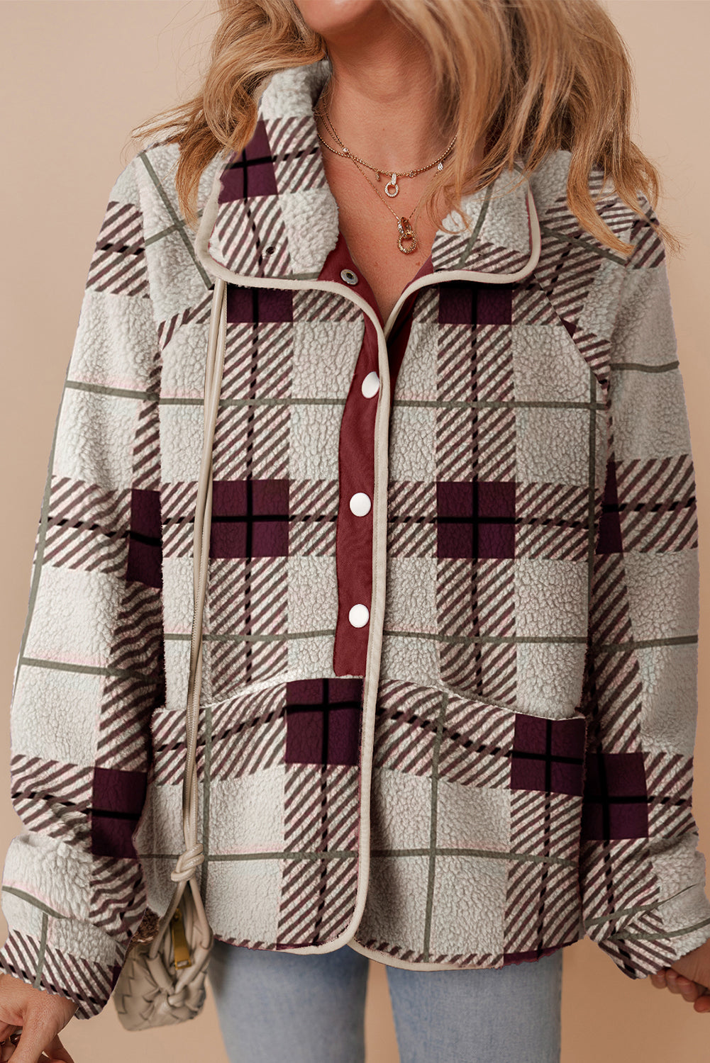 Print Buttoned Stand Collar Fleece Jacket Dear-Lover Dropshipping