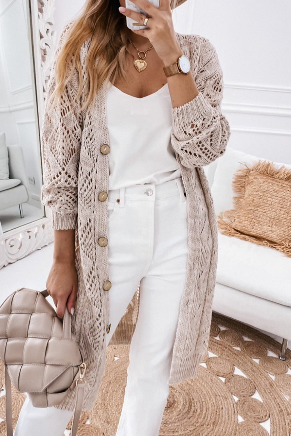 Black Hollow-out Openwork Knit Cardigan eAura