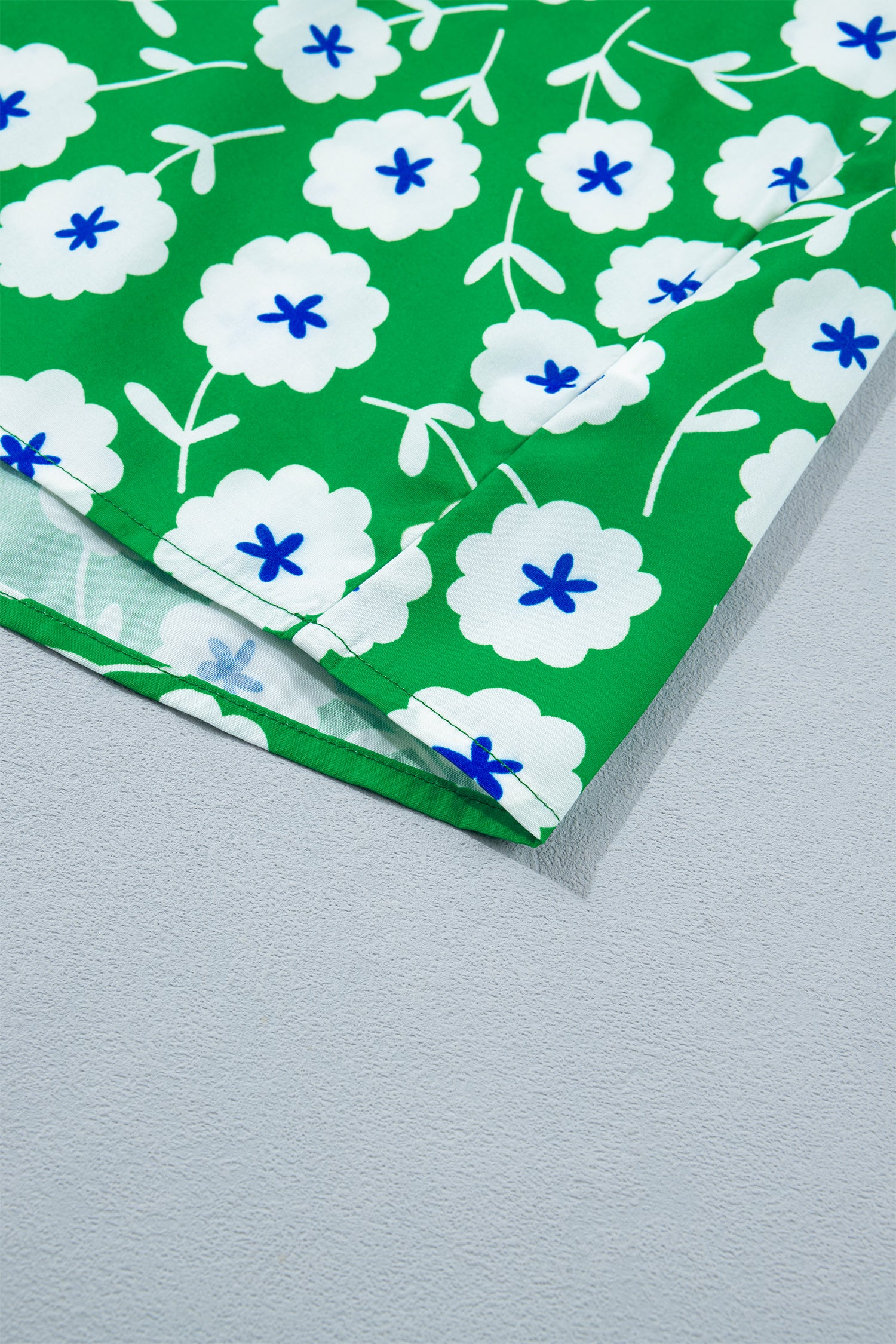 Flower Printed Contrast Patchwork Collar Short Sleeve Blouse – Green