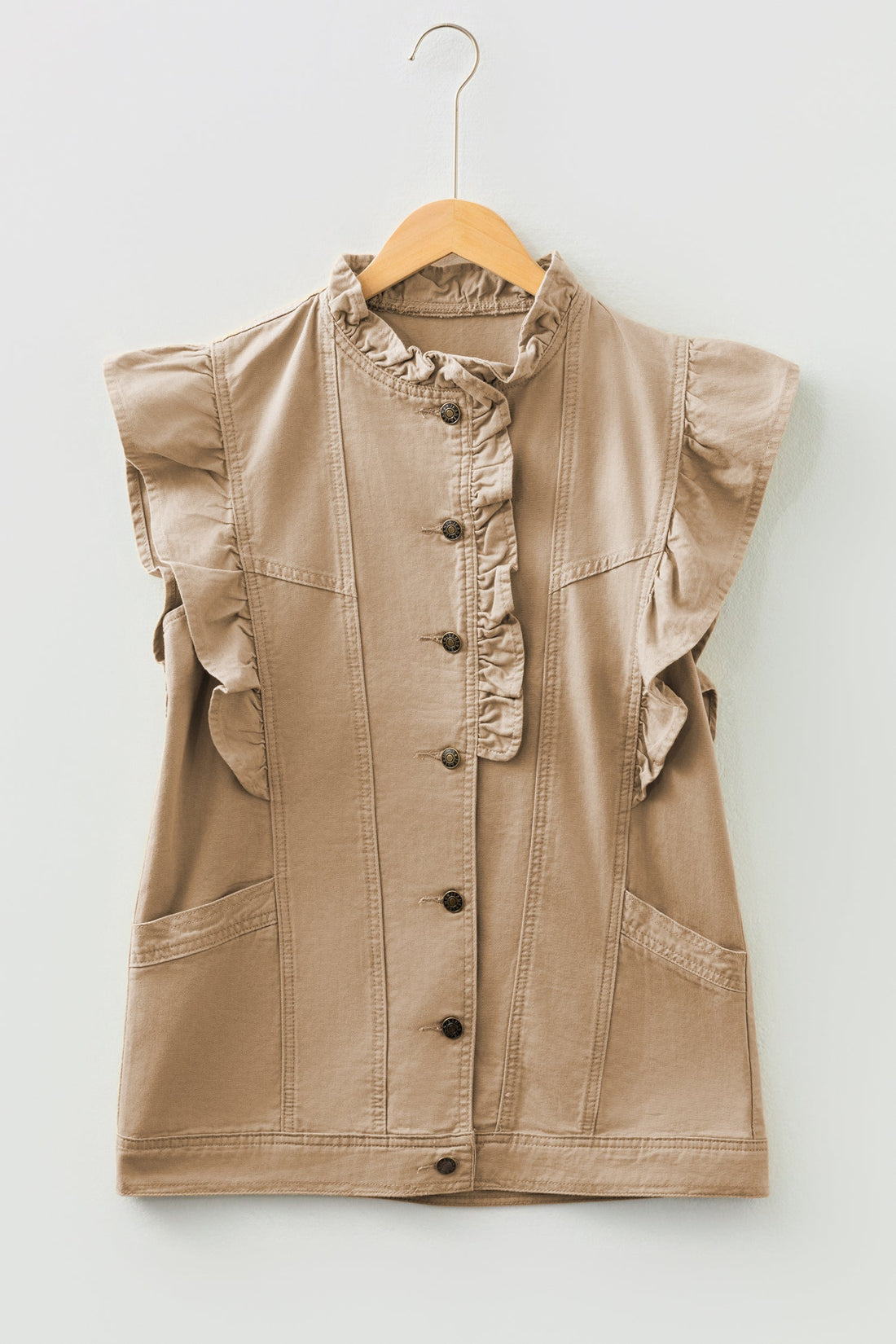 Ruffled Patchwork Denim Jacket Vest - eAura