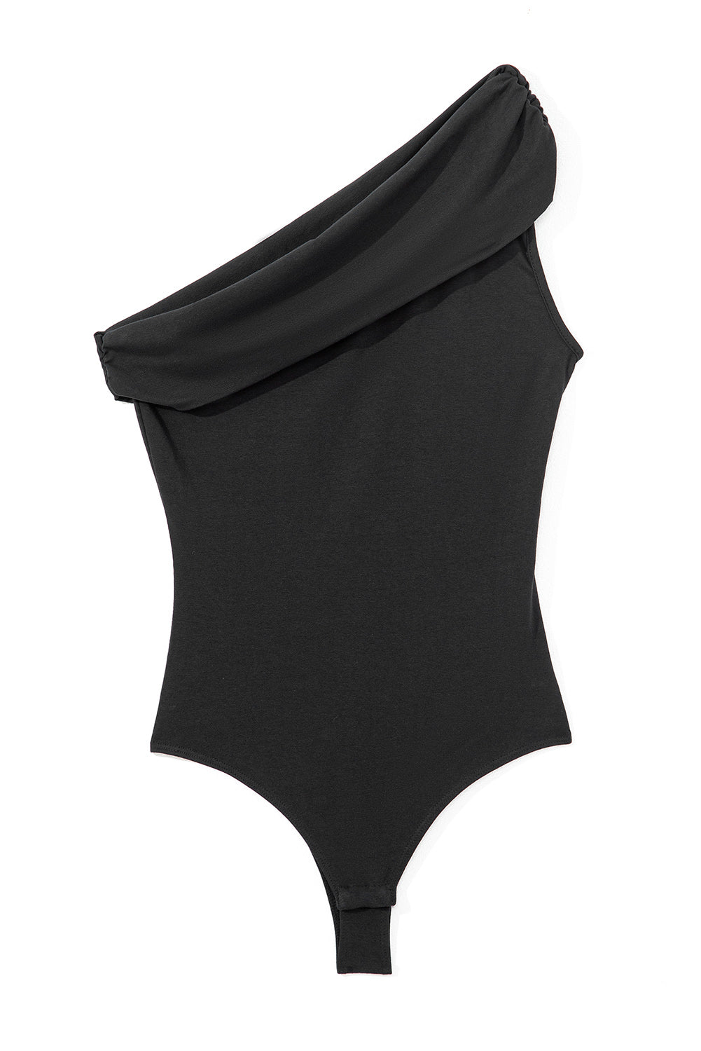Black Solid Colour Pleated One Shoulder Bodysuit eAura