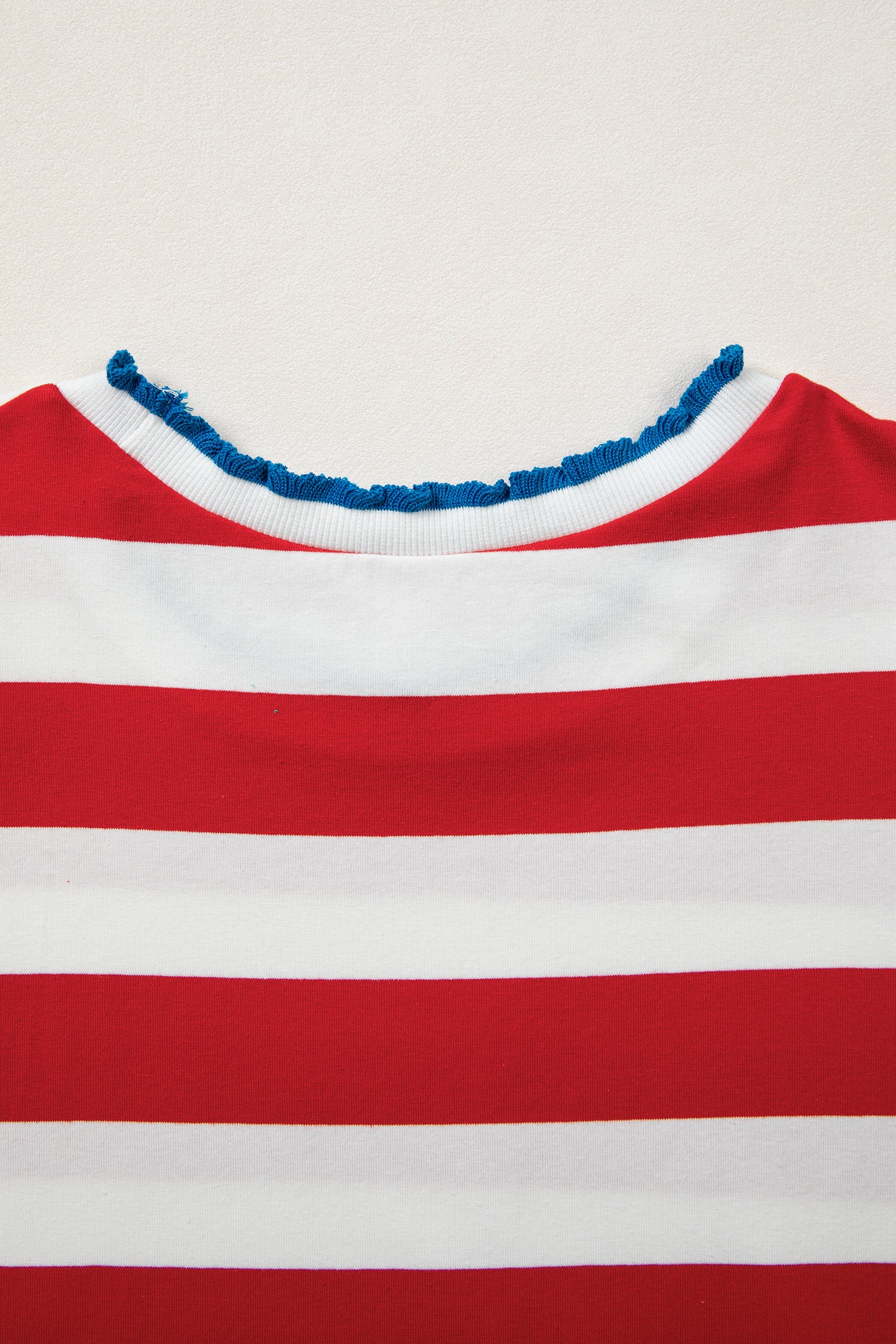 Stripe Contrast Trim Round Neck Short Puff Sleeve Shift Mini Dress