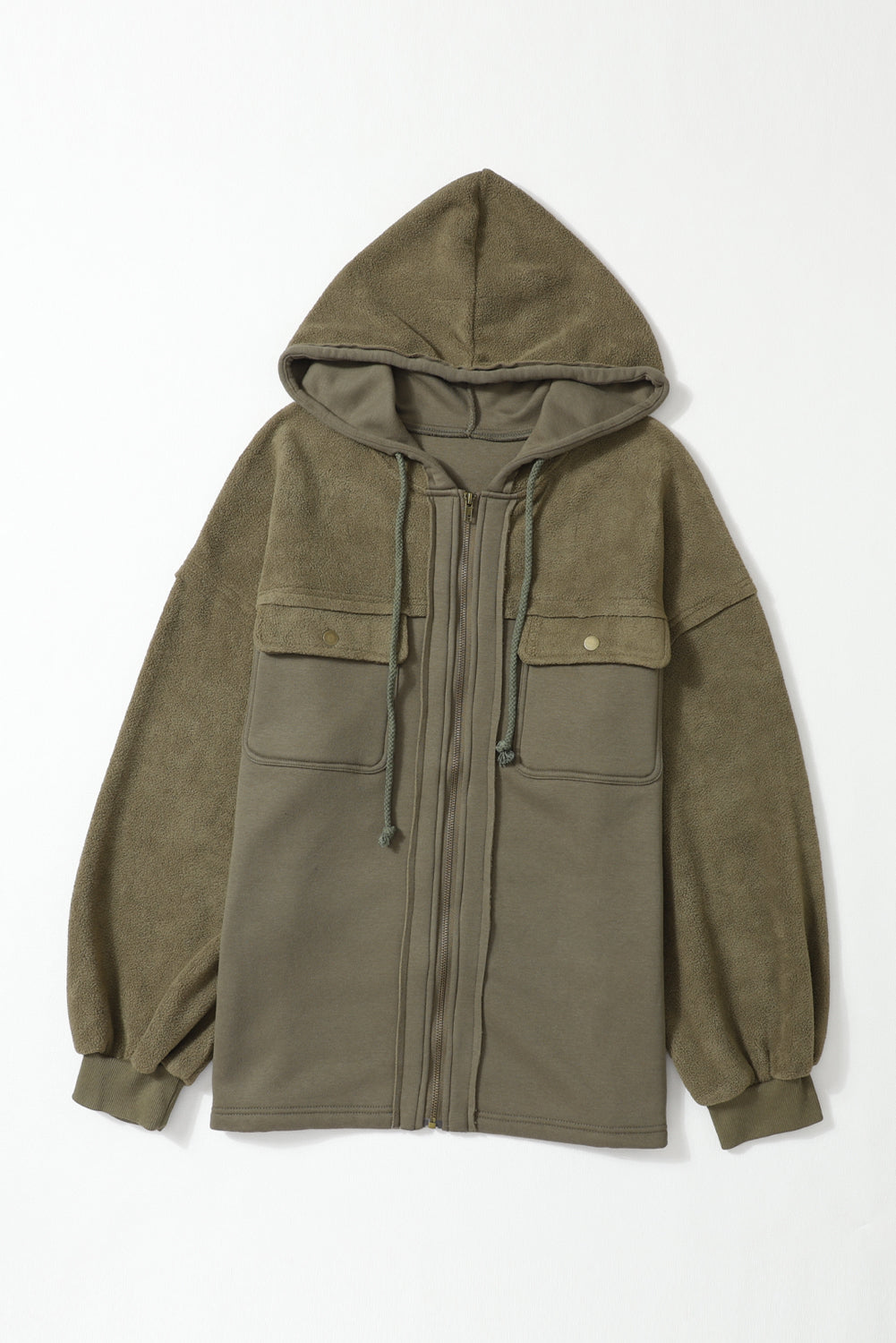 Flap Pocket Drawstring Hood Zip Up Jacket Beagle Boutique Fashion Outlet