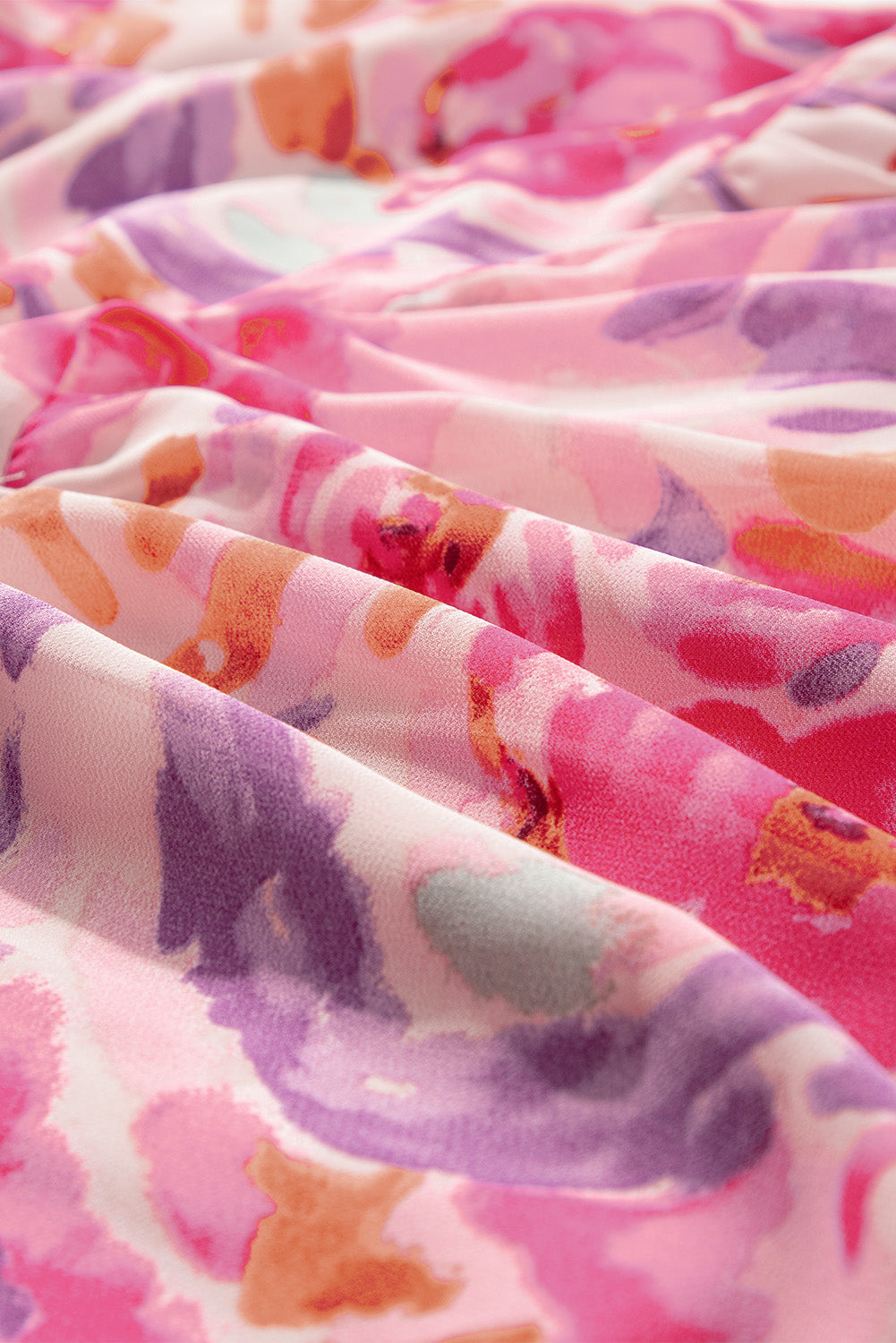 Pink Abstract Floral Print Shirred One Shoulder Maxi Dress eAura