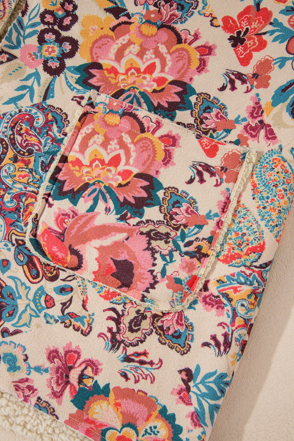 Floral Printed Sherpa Lined Hooded Jacket eAura