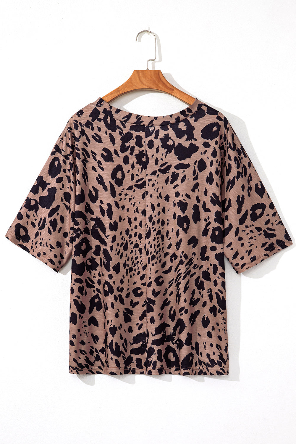 Brown Leopard Print V Neck Half Sleeve Oversized Tee eAura