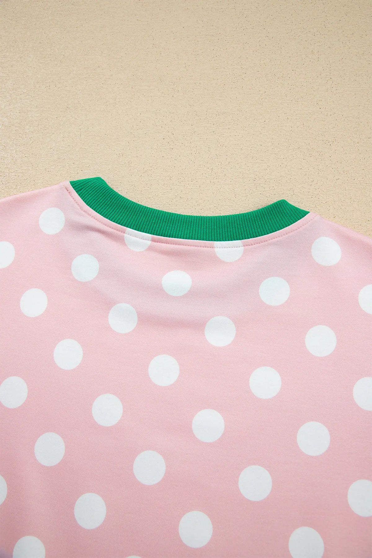 Polka Dot Contrast Trim Long Sleeve Top Drawstring Shift Pants Set – Pink