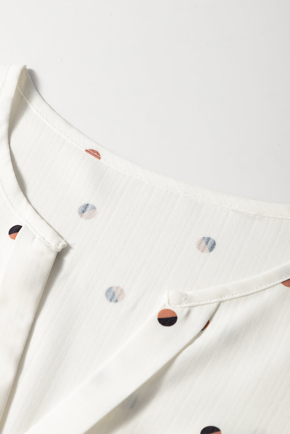 White Polka Dot Print Ruffled Shoulder V Neck Blouse eAura