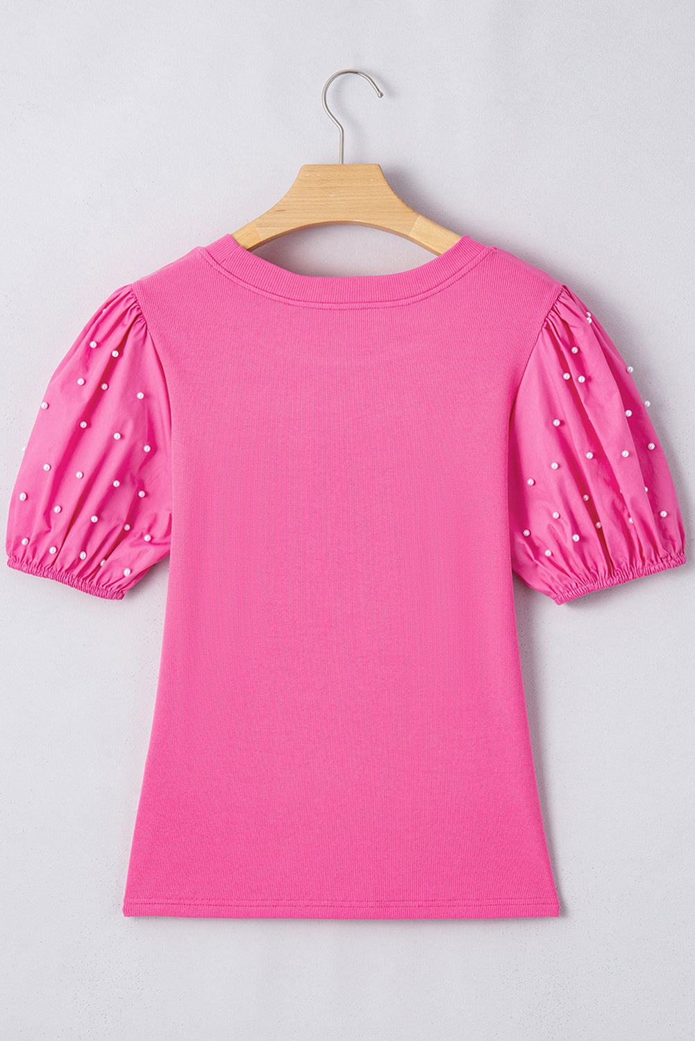 Ribbed Pearl Beaded Puff Sleeve Top - eAura