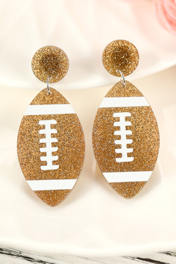 Brown Glittering American Football Dangle Earrings