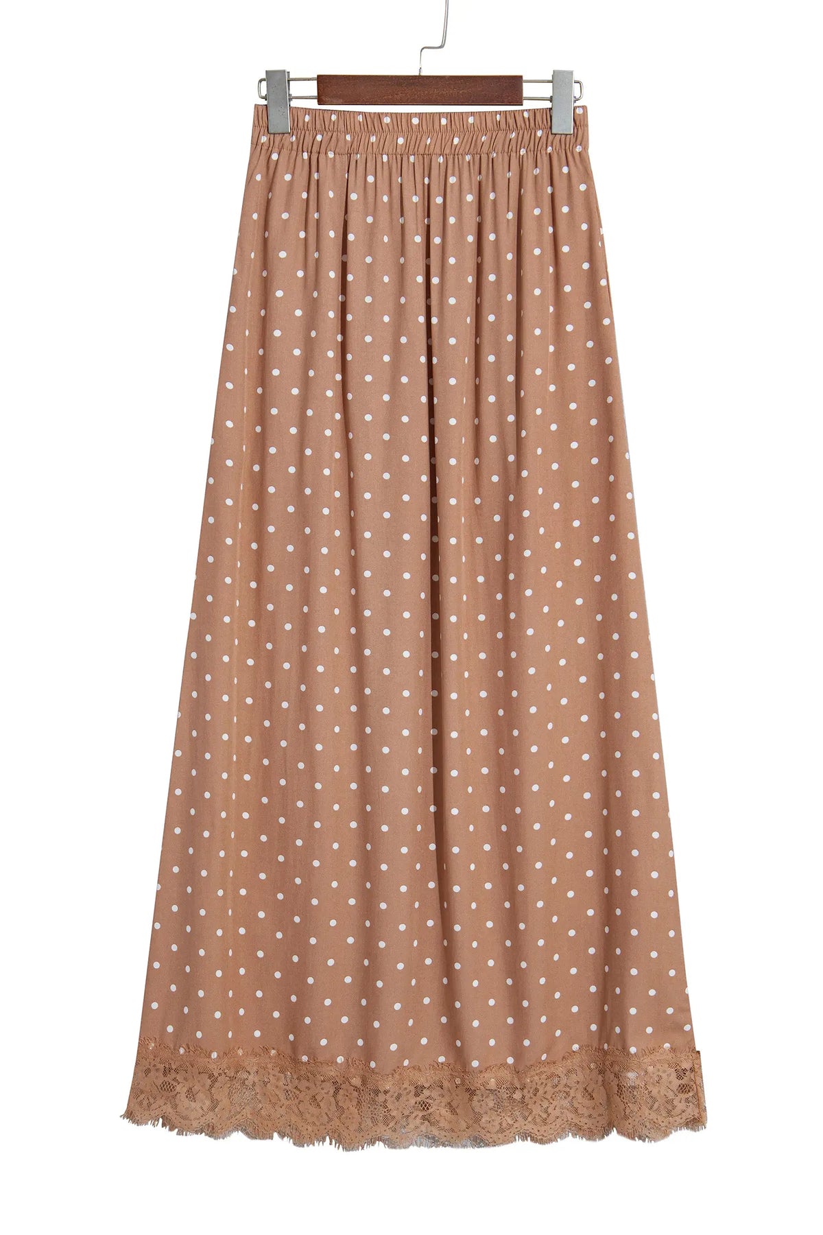 Polka Dot Lace Hem Elegant Long Shift Skirt – Khaki