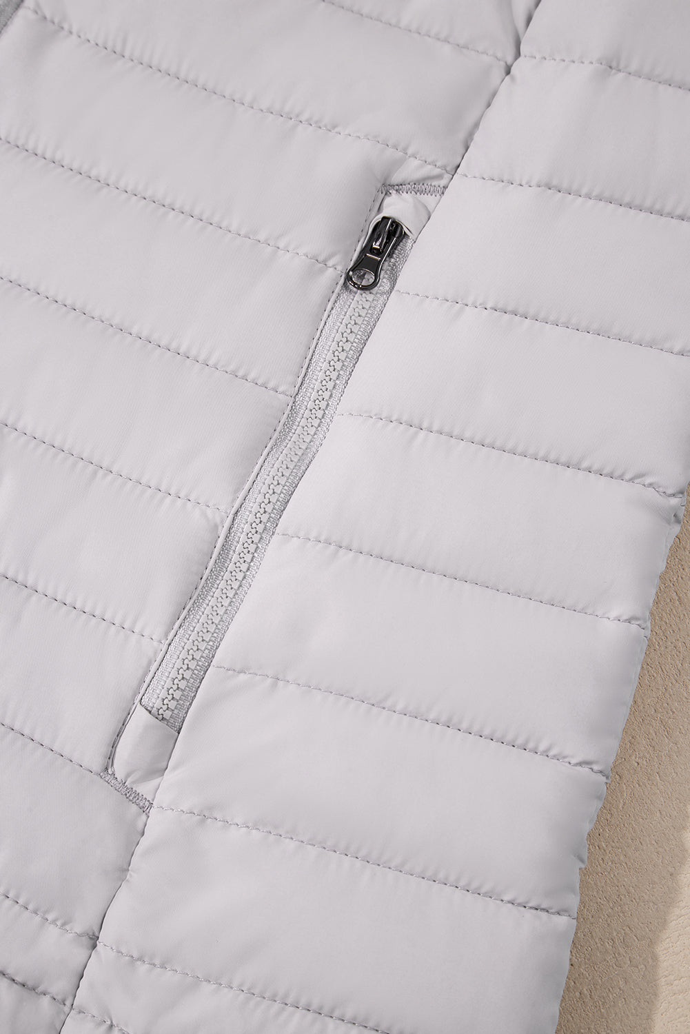 Silvery Solid Colour Quilted Zip-up Puffer Jacket Beagle Boutique Fashion Outlet