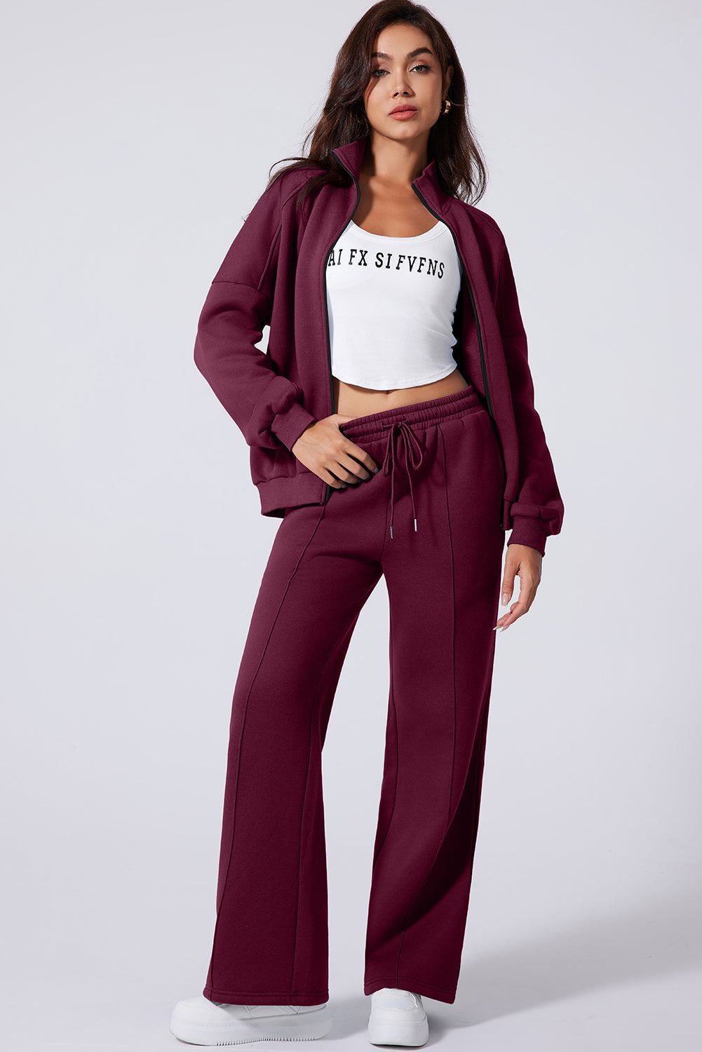Drop Shoulder Zip Up Jacket Drawstring Joggers Co-ord Set - eAura