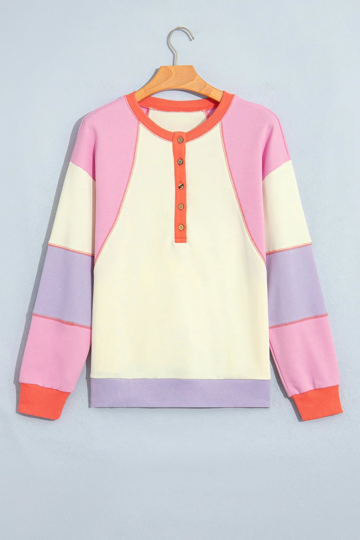 Exposed Seam Colourblock Patchwork Pullover Long Sleeve Top – Multicolour