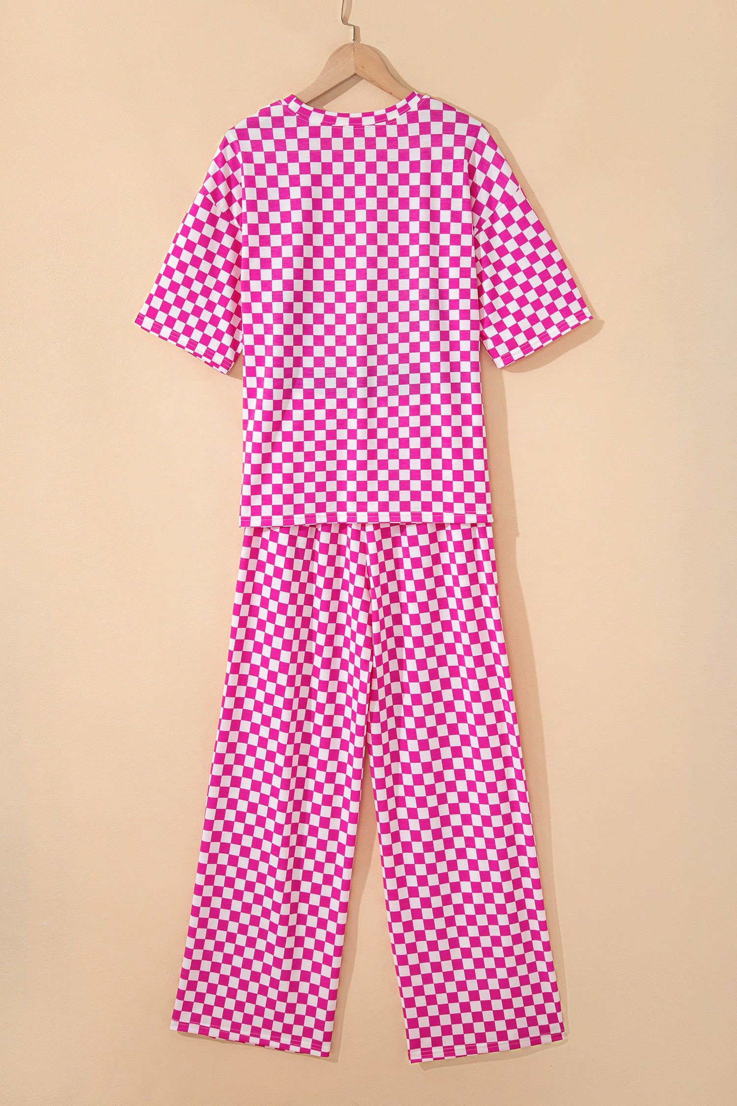 Checkered Print Half Sleeve Tee 2pcs Lounge Pant Set – Rose