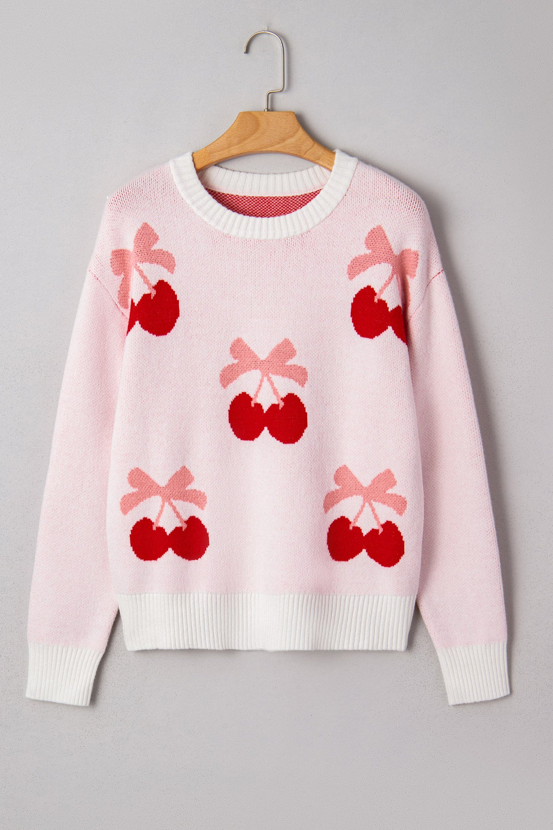Cherry Pattern Drop Shoulder Sweater - eAura