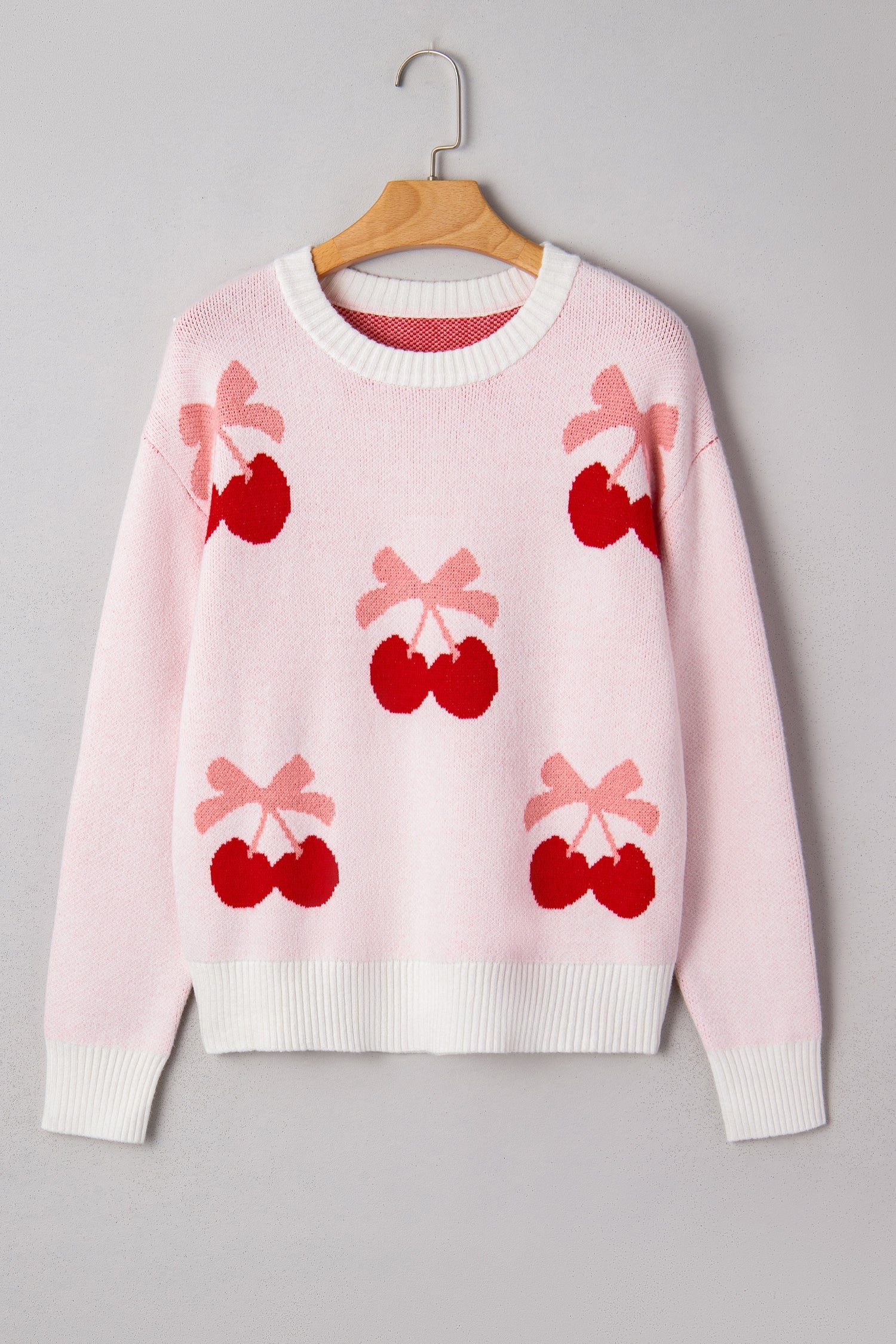 Cherry Pattern Drop Shoulder Sweater - Sweaters & Cardigans/Sweaters