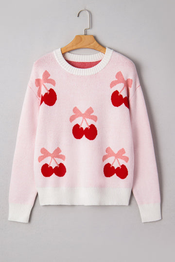 Cherry Pattern Drop Shoulder Sweater - Sweaters & Cardigans/Sweaters