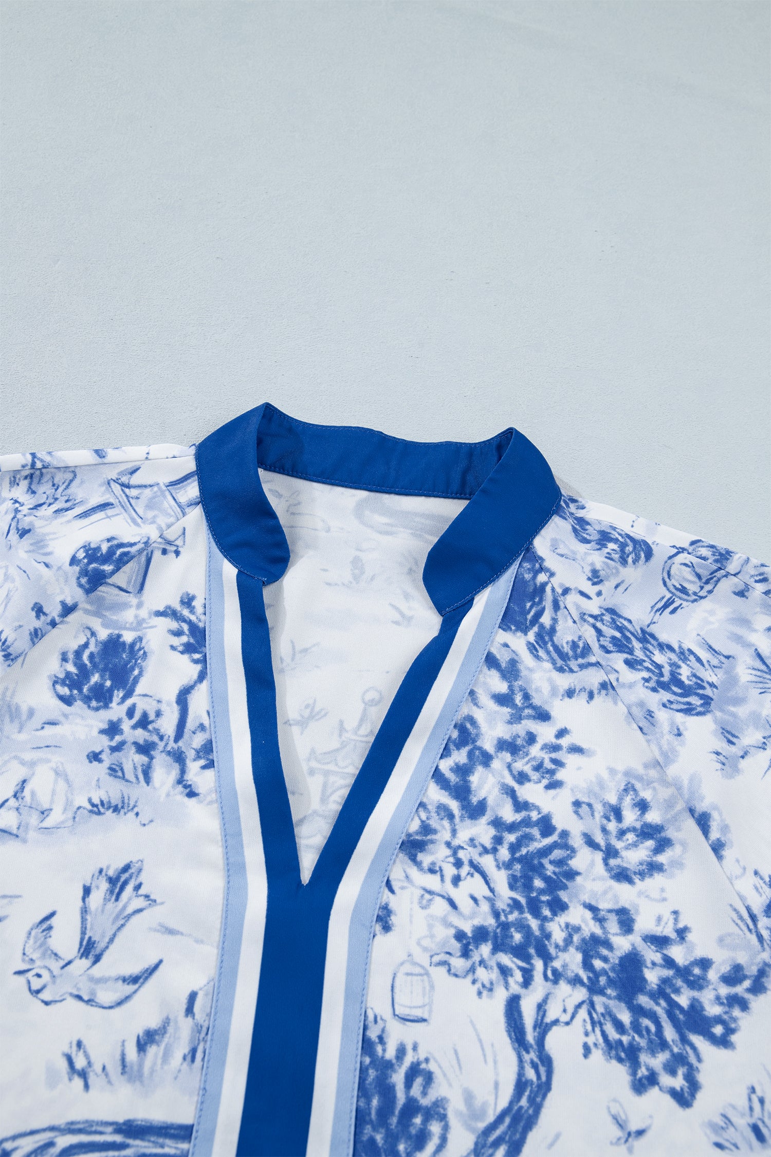 Wild Animal Paradise Contrast V Neck Raglan Sleeve Blouse – Blue