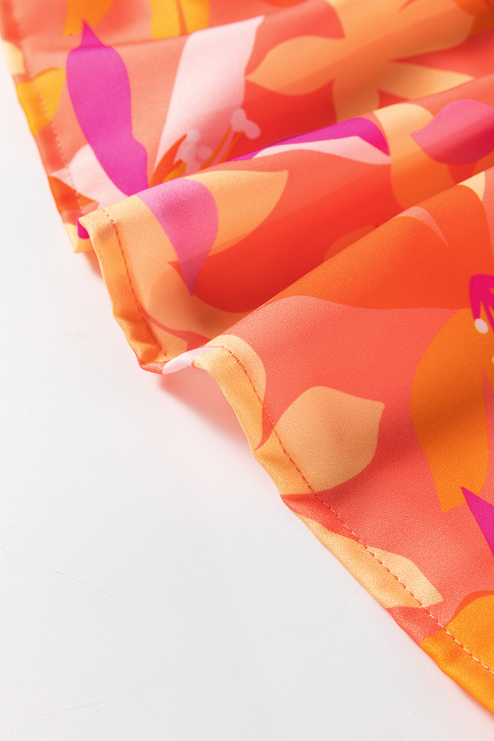 Orange Abstract Print Ruffled Sleeve V Neck Dress eAura
