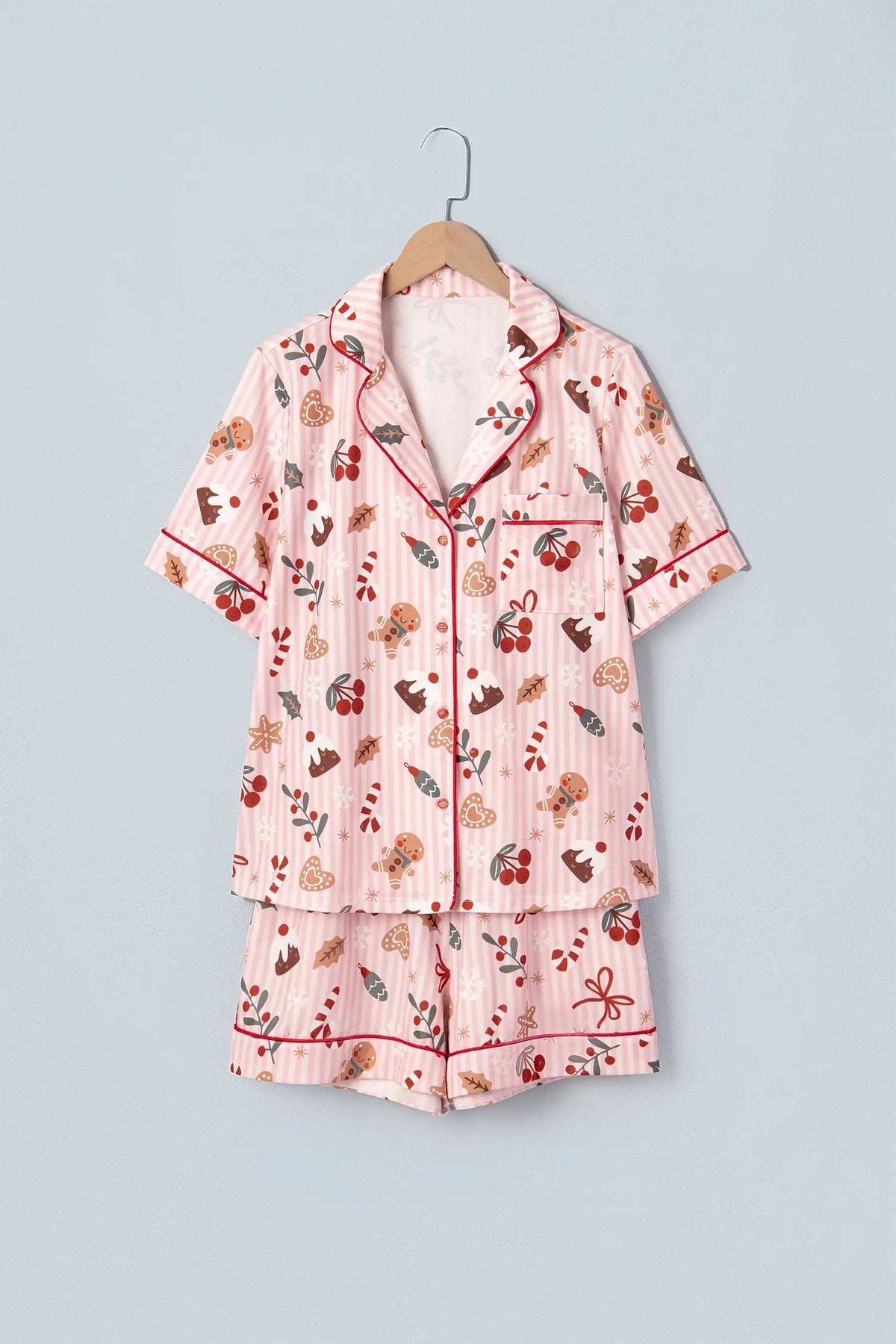 Short Sleeve Two Piece Lounge Set with Abstract Christmas Print