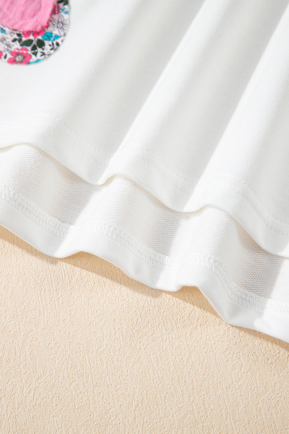 White Floral Applique Notched V Neck Dolman Sleeve Top eAura