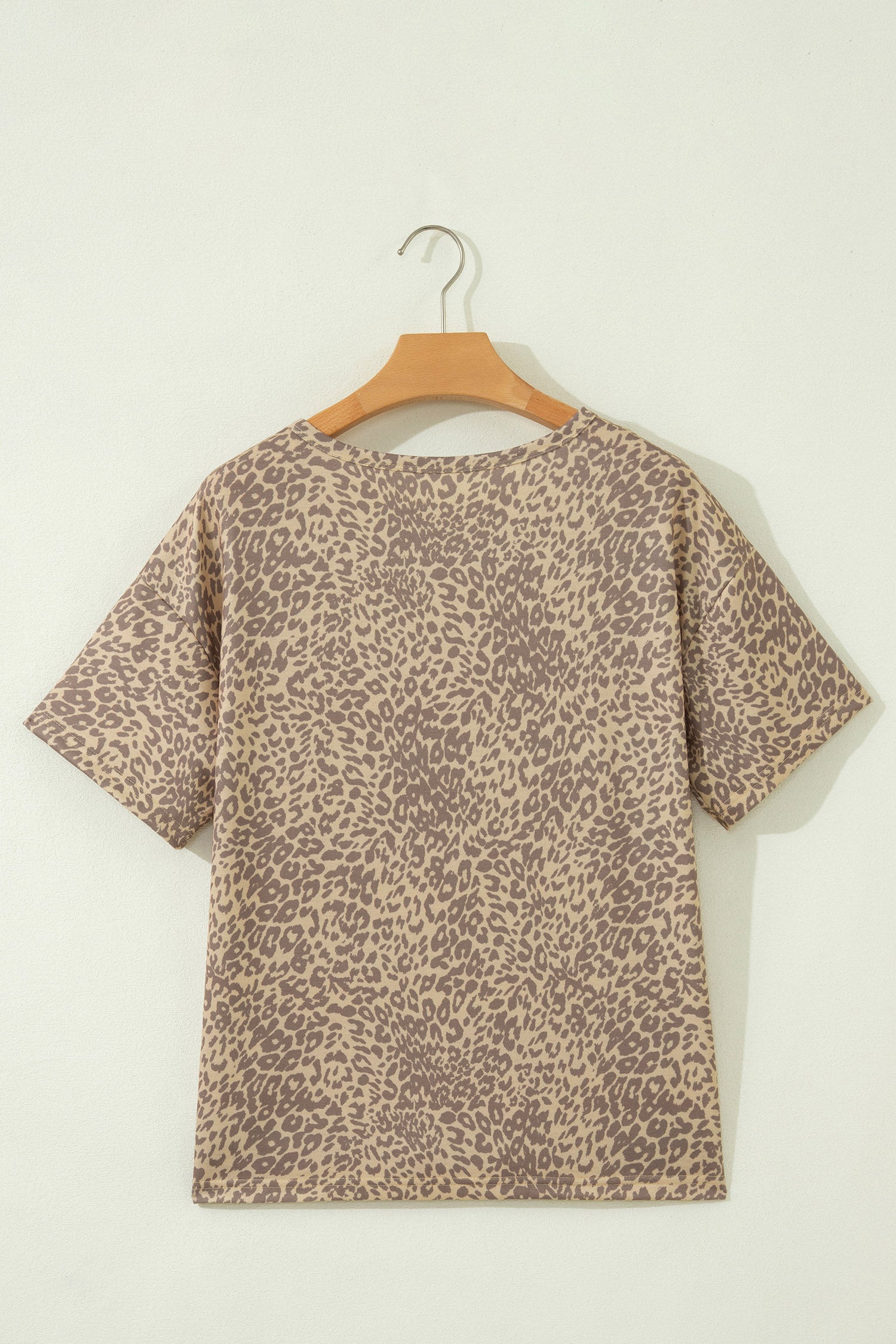 Leopard Print Studded Star Patch Loose Tee – Khaki & Pink