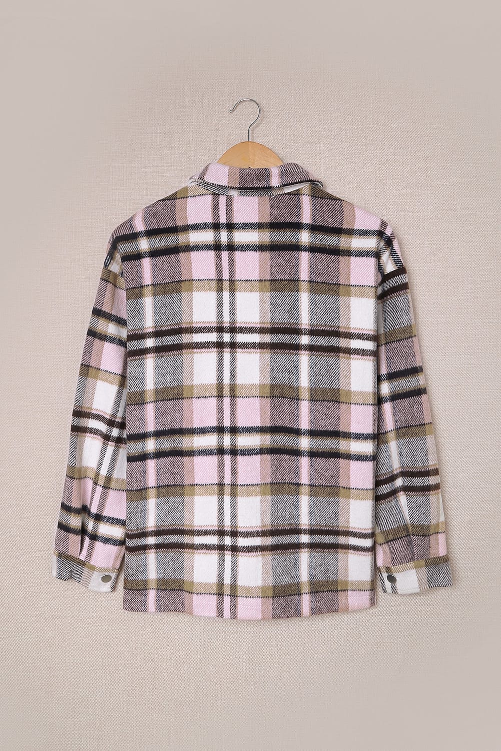 Pink Geometric Plaid Print Pocketed Shacket Beagle Boutique Fashion Outlet