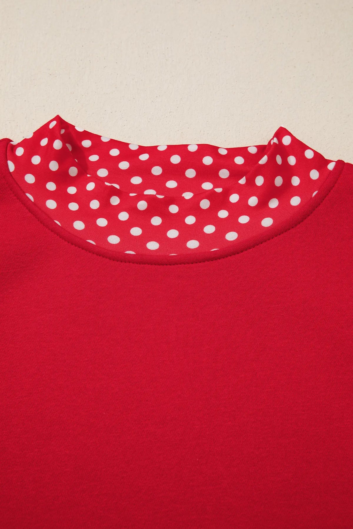 Polka Dot Patchwork Round Neck Plus Size Sweatshirt – Racing Red