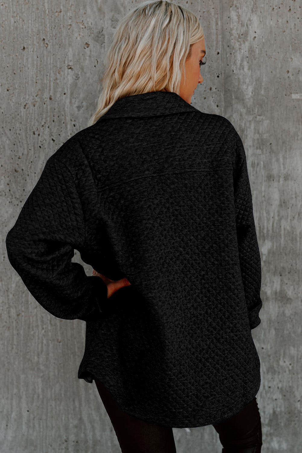 Black Retro Quilted Flap Pocket Button Shacket eAura