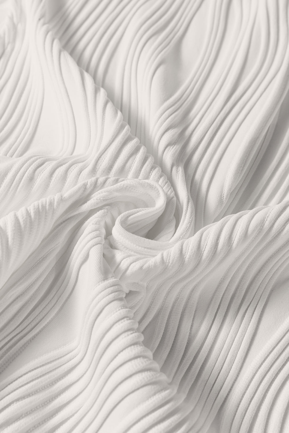 White Solid Colour Wavy Textured Round Neck Sleeveless Top - eAura