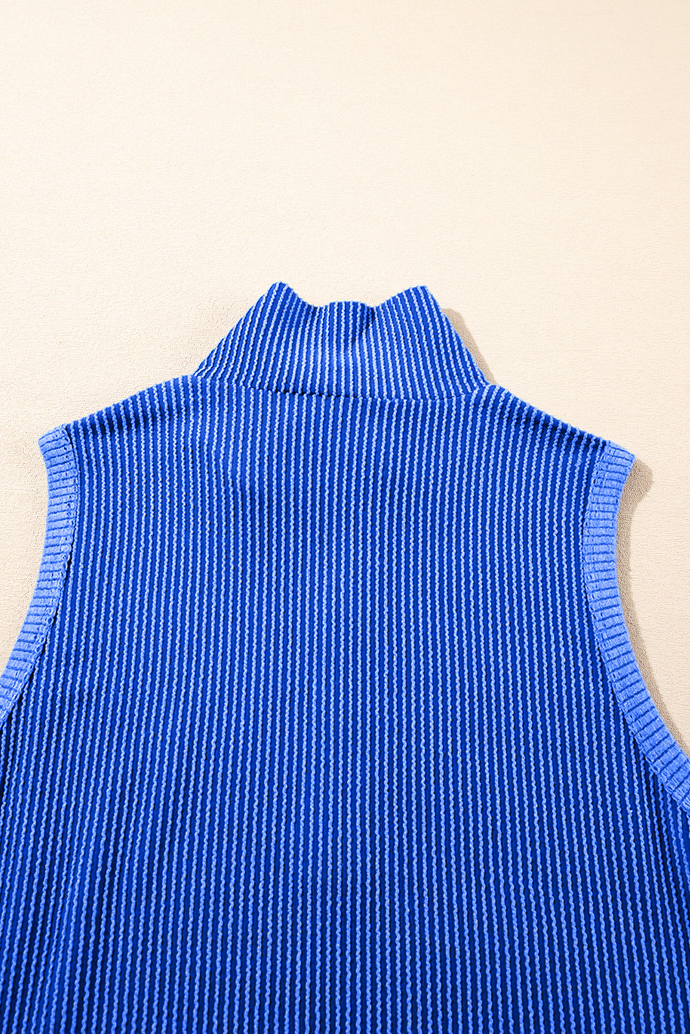 Sky Blue Ribbed Collared Half Zip Tank Top Two Piece Shorts Set eAura