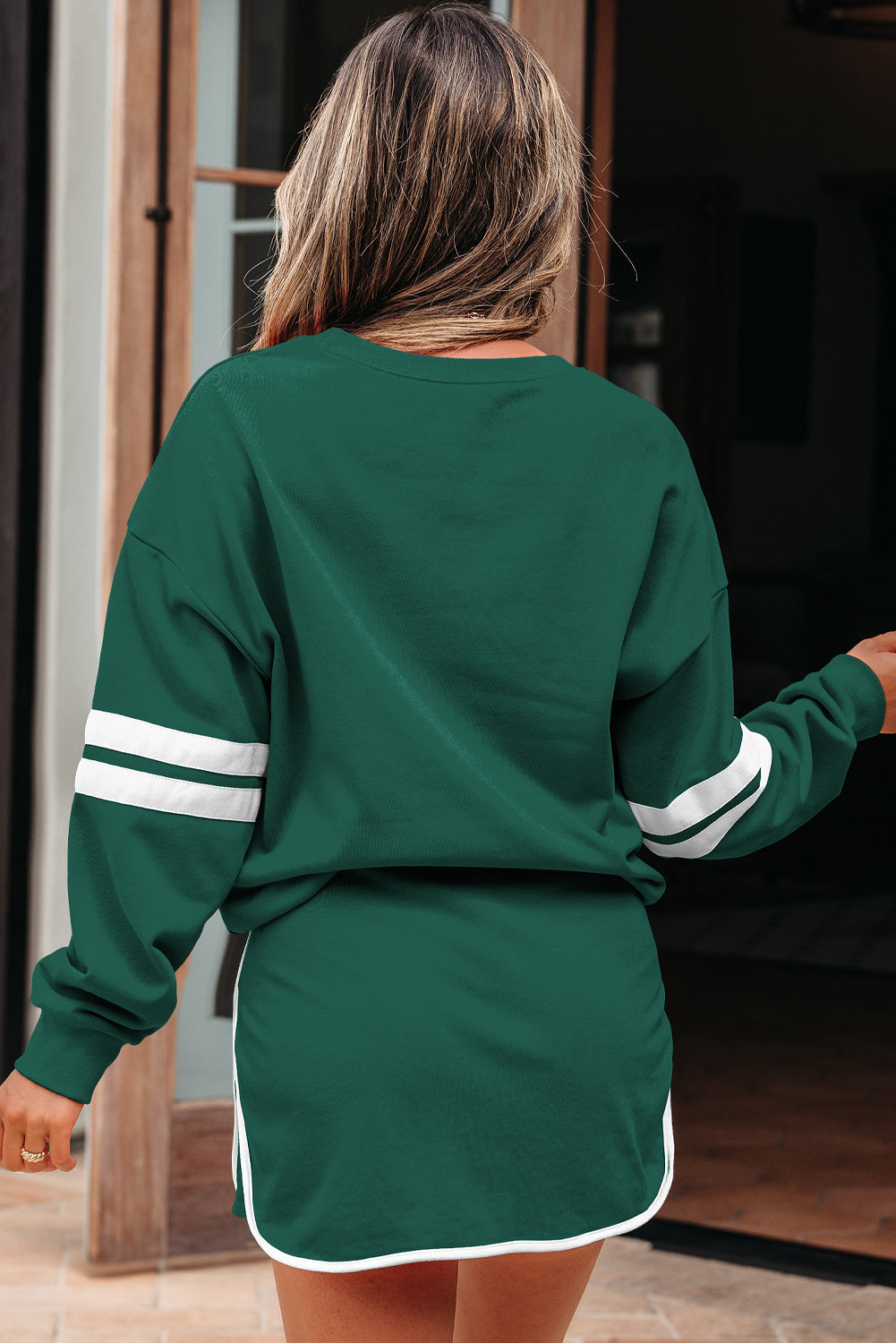 Varsity Stripe Detail Drop Shoulder Pullover Mini Skort Co-ord Set - eAura