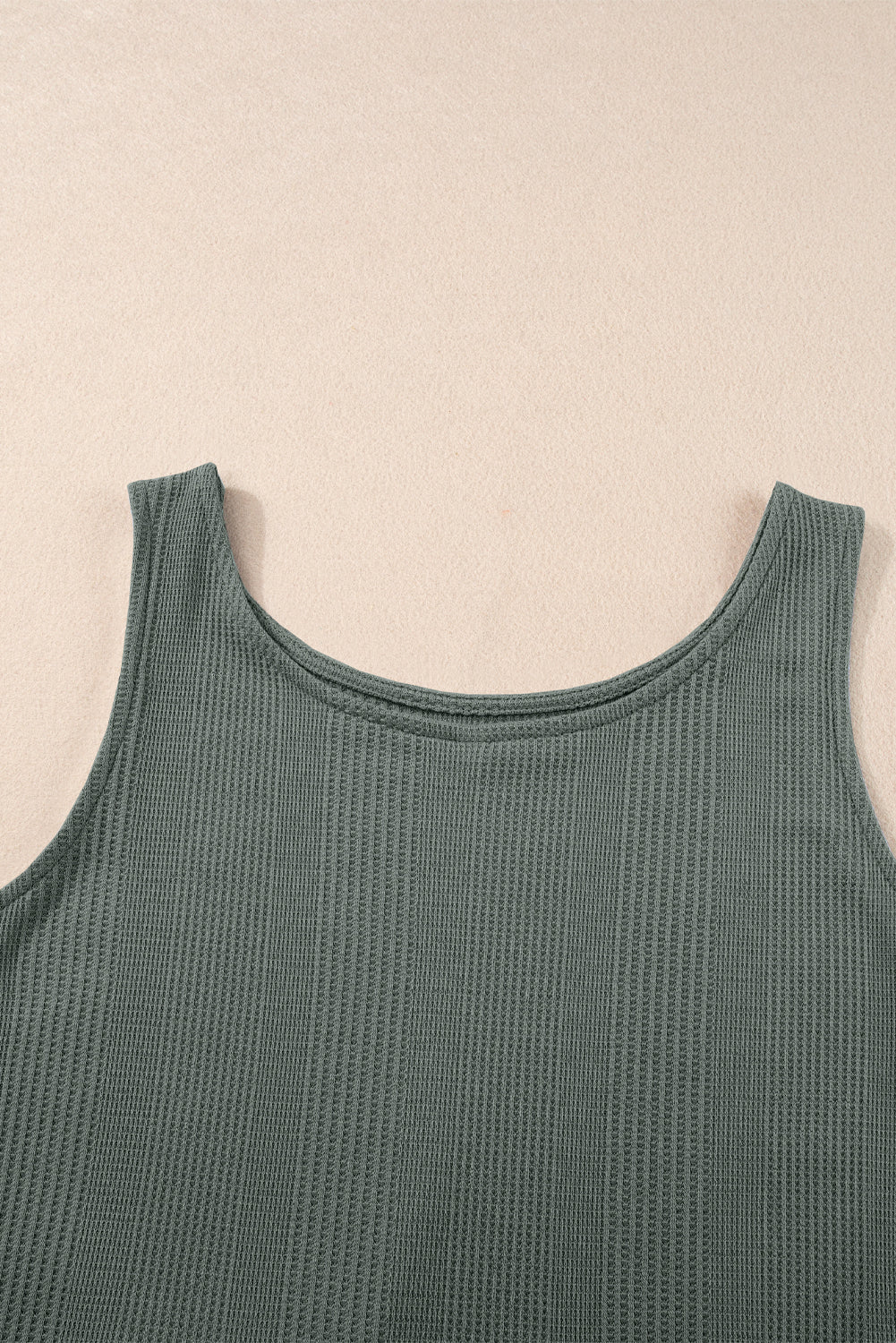 Duffel Green Solid Colour Ribbed Ruffle Tank Top and Trousers Set eAura