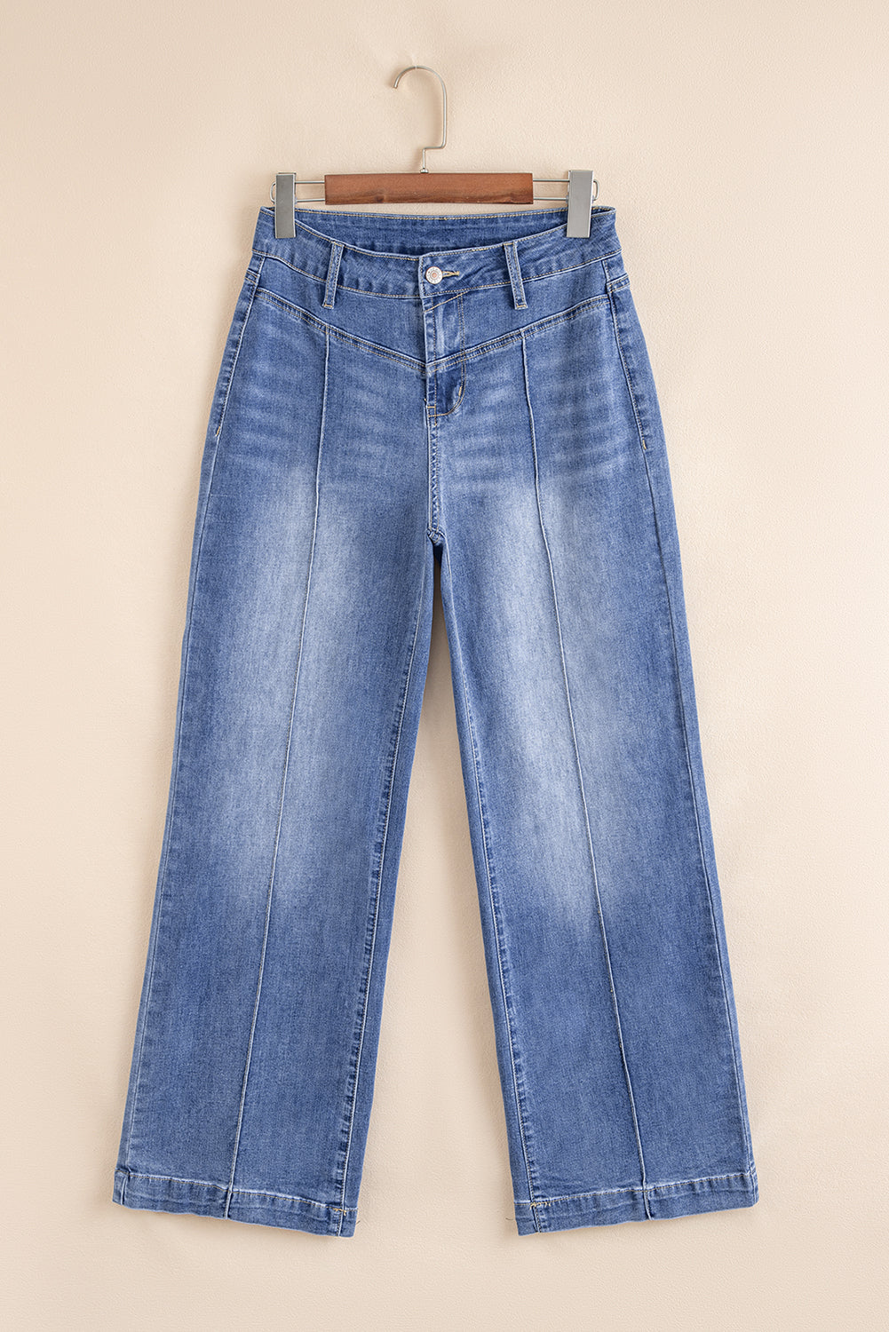 Beau Blue Tailored Center Seam Detail Straight Loose High Rise Jeans eAura