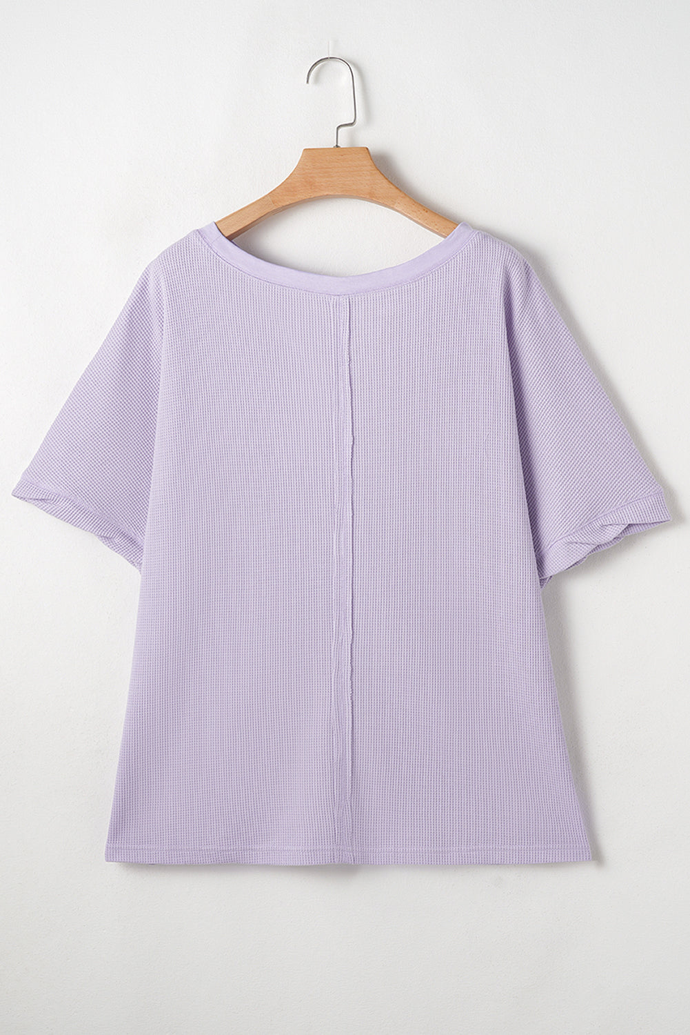 Orchid Petal Waffle Knit Short Sleeve Patched Pocket Plus Size Top BB Fashion Outlet