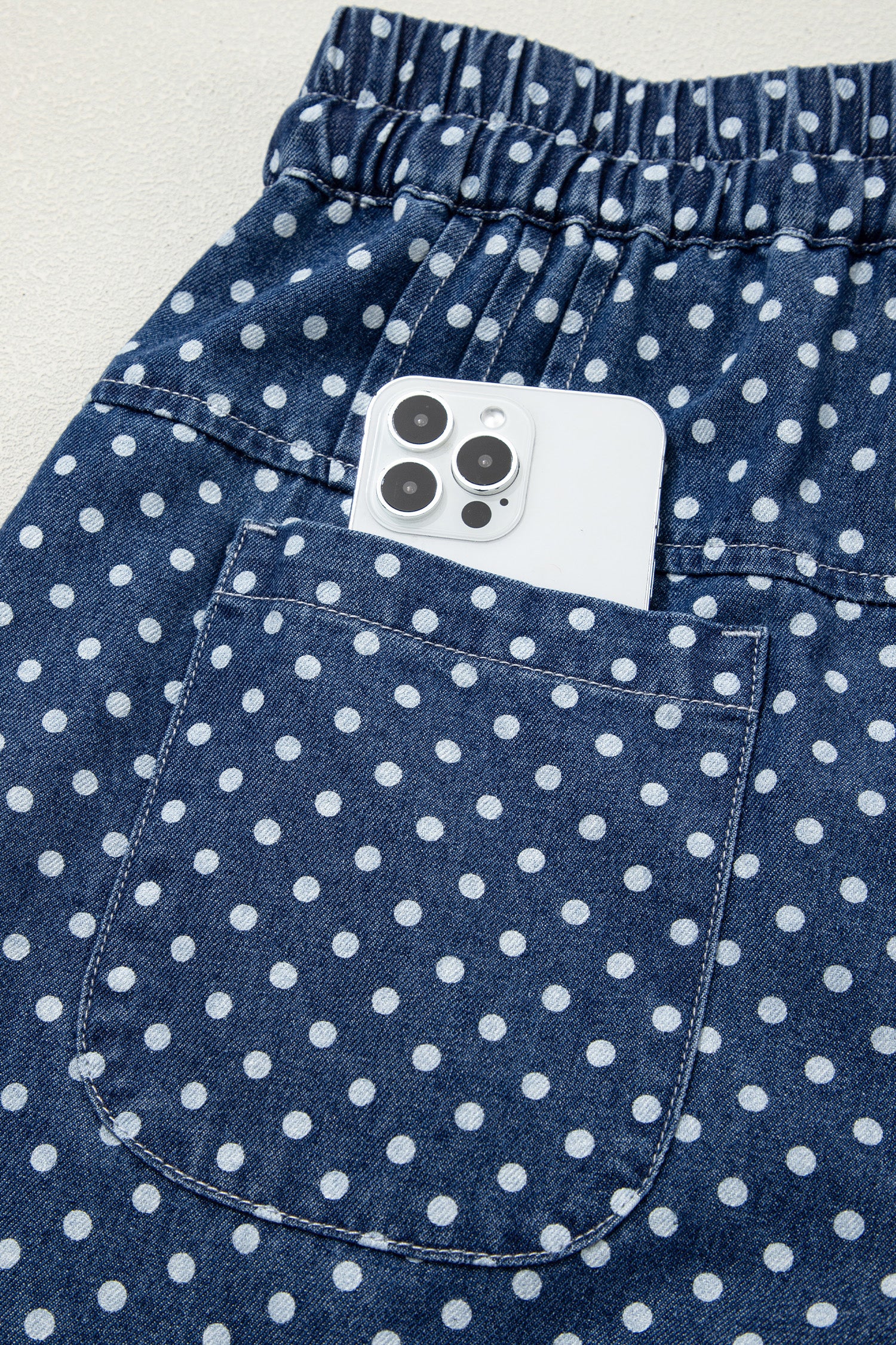 Sky Blue Polka Dot Print Button Pleated Detail Wide Leg Jeans – Light Blue