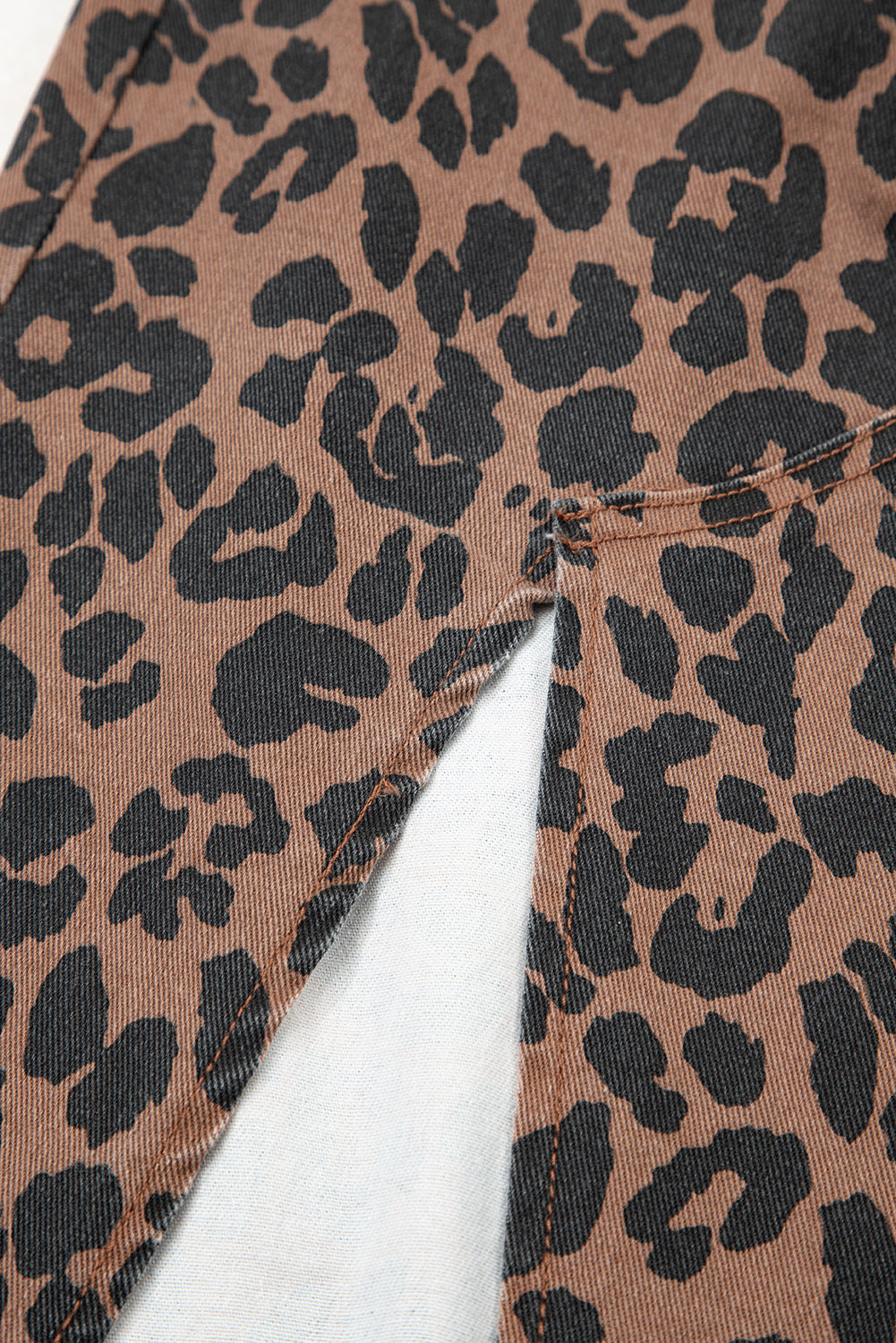 Leopard Denim Frayed Split Denim Midi Skirt - eAura