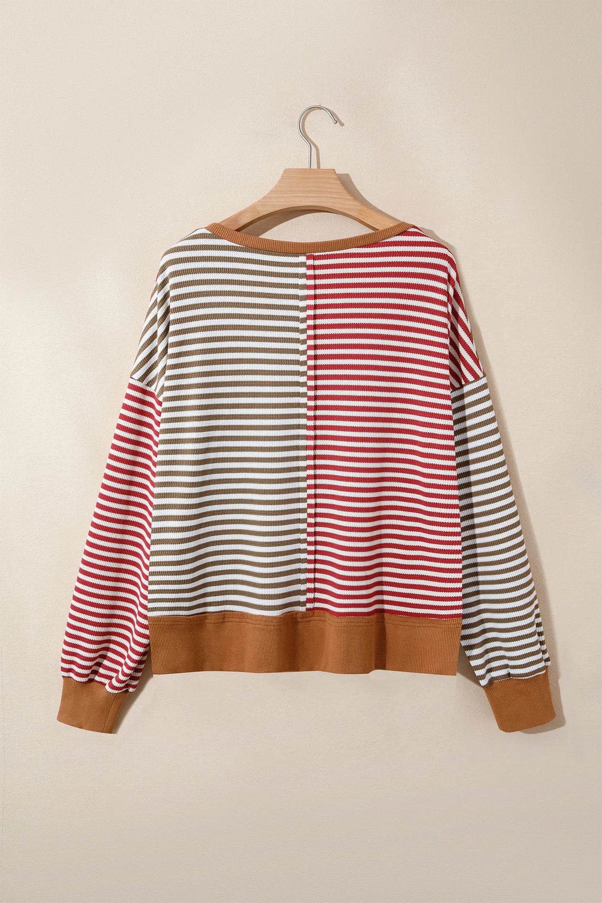 Red Striped Colourblock V Neck Long Sleeve Top – Red Stripe