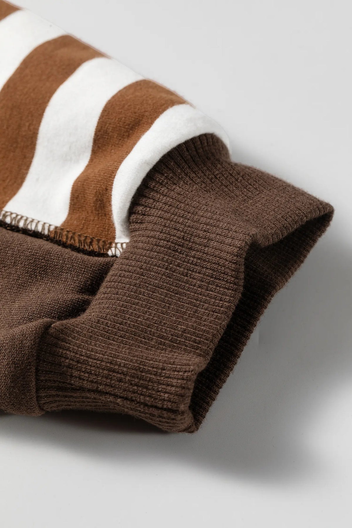 Exposed Seam Colour Block Patchwork Button Placket Sweatshirt – Brown Stripe