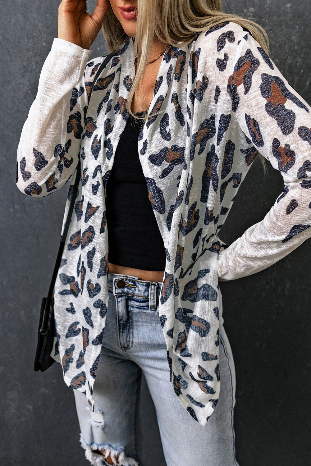 White Vintage Leopard Print Open Cardigan BB Fashion Outlet
