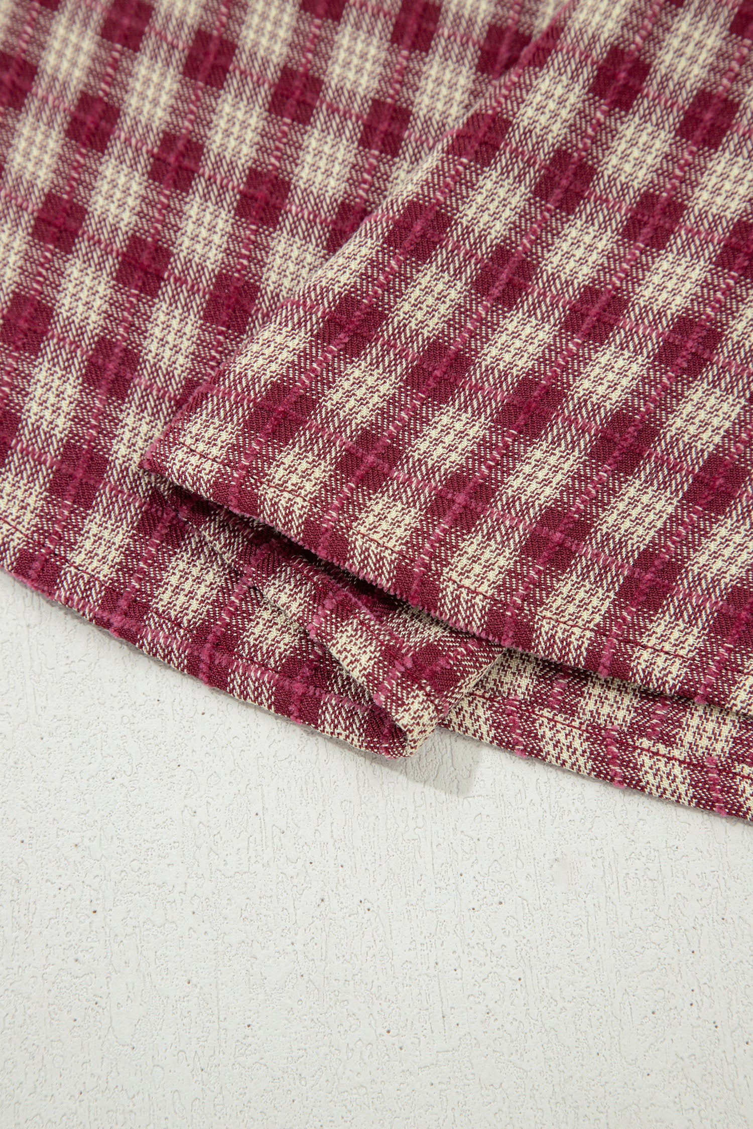 Country Plaid Long Sleeve Button Keyhole Pleated Loose Blouse – Coral