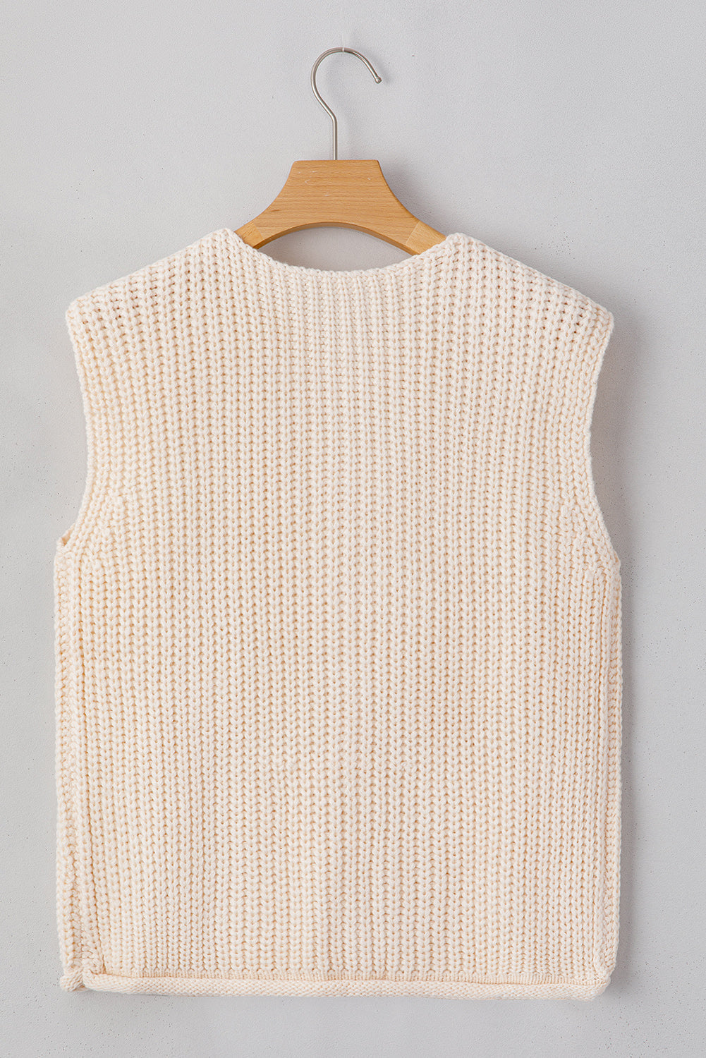 White Solid Textured Knit Side Pockets Buttoned Sweater Vest eAura