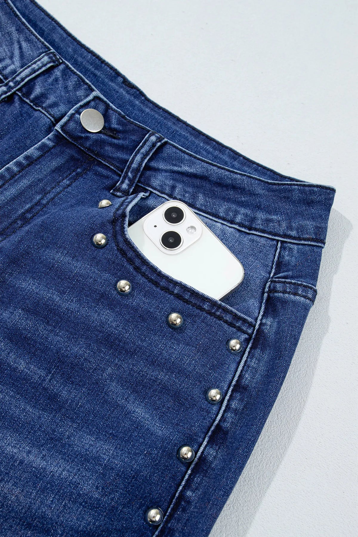 Studded Detail Straight Leg Casual Loose Jeans – Black