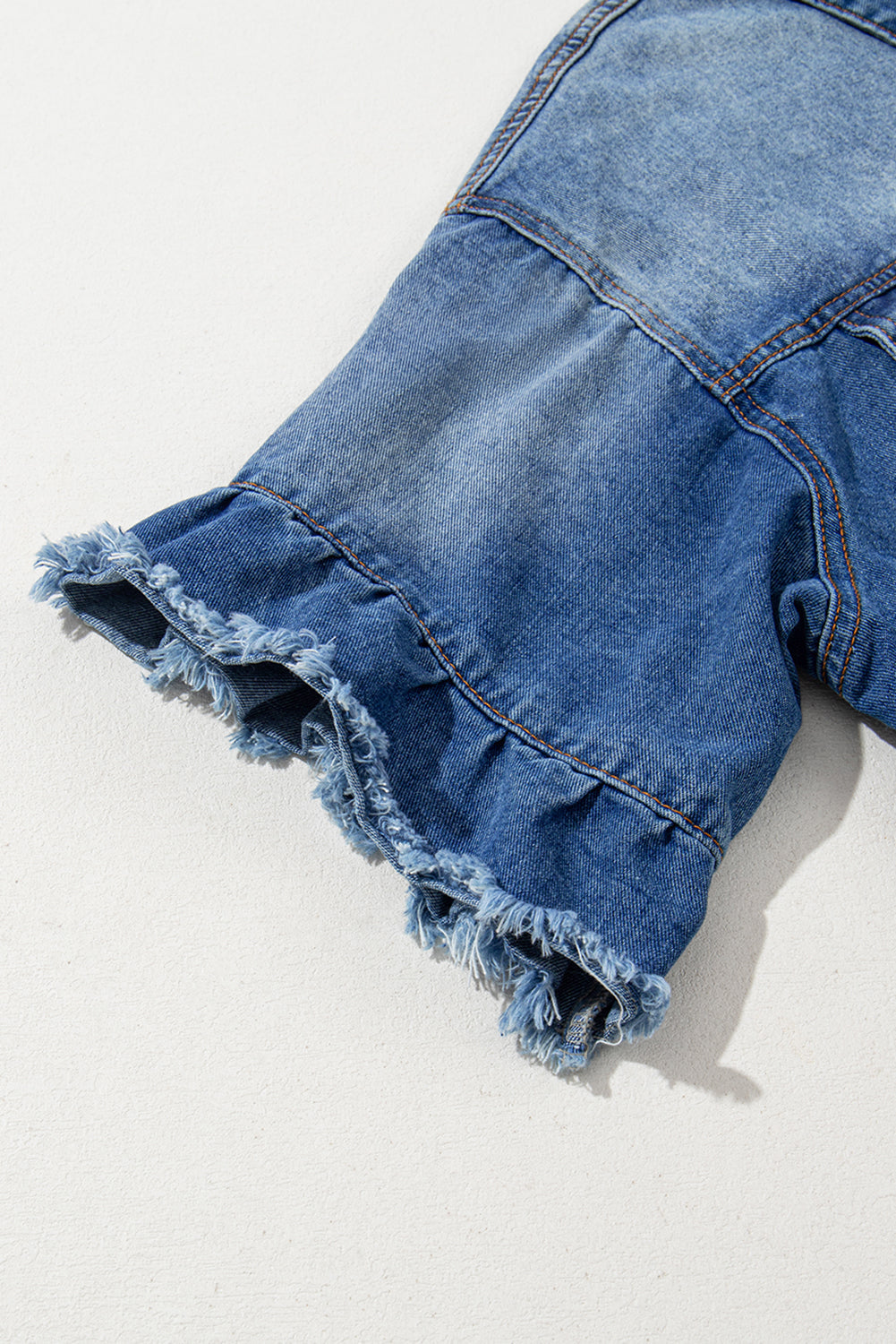 Peacock Blue Ruffled Frayed Short Sleeve Plus Size Denim Jacket Beagle Boutique Fashion Outlet