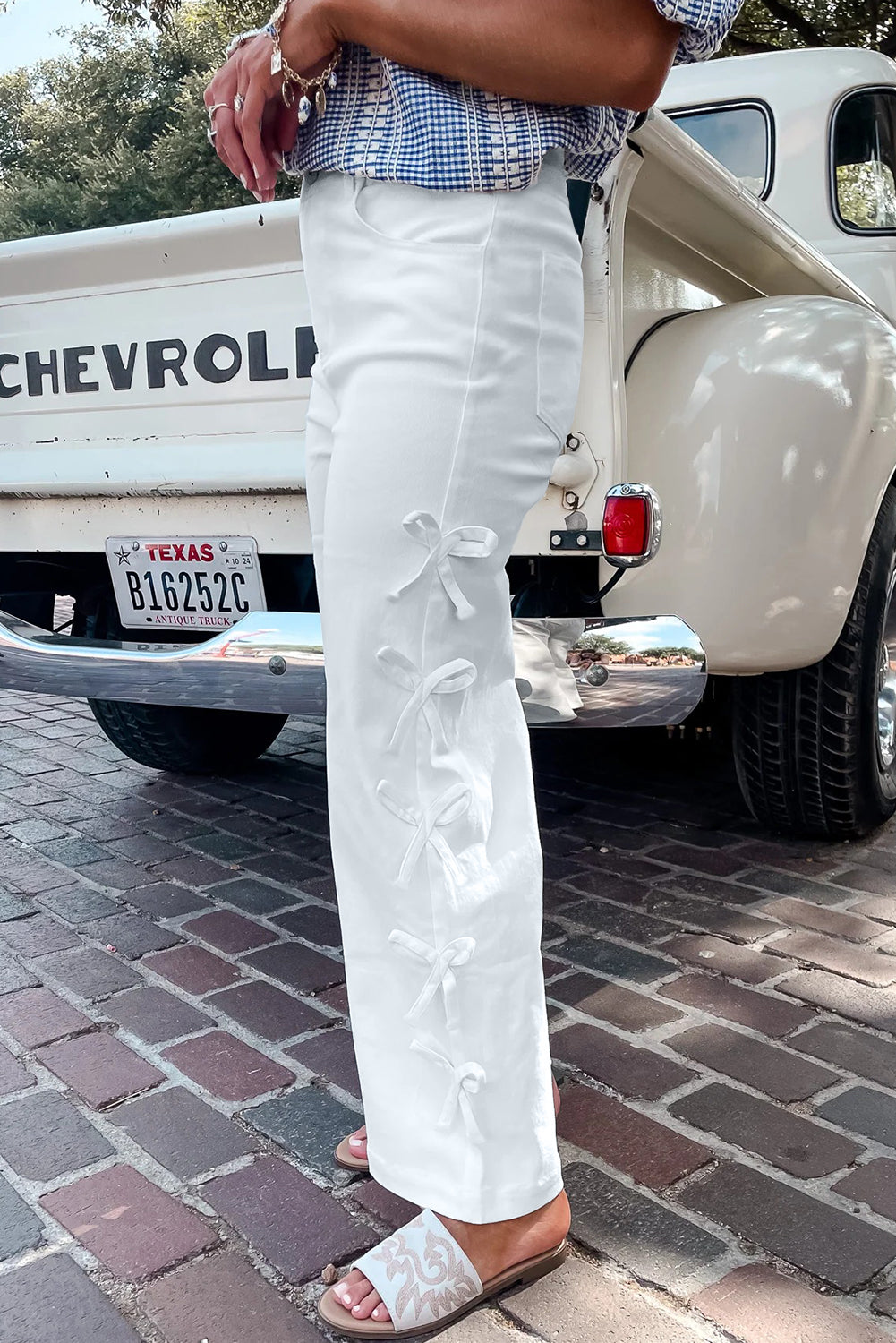 Bow Knot Side Detail Straight Leg Loose Jeans - eAura