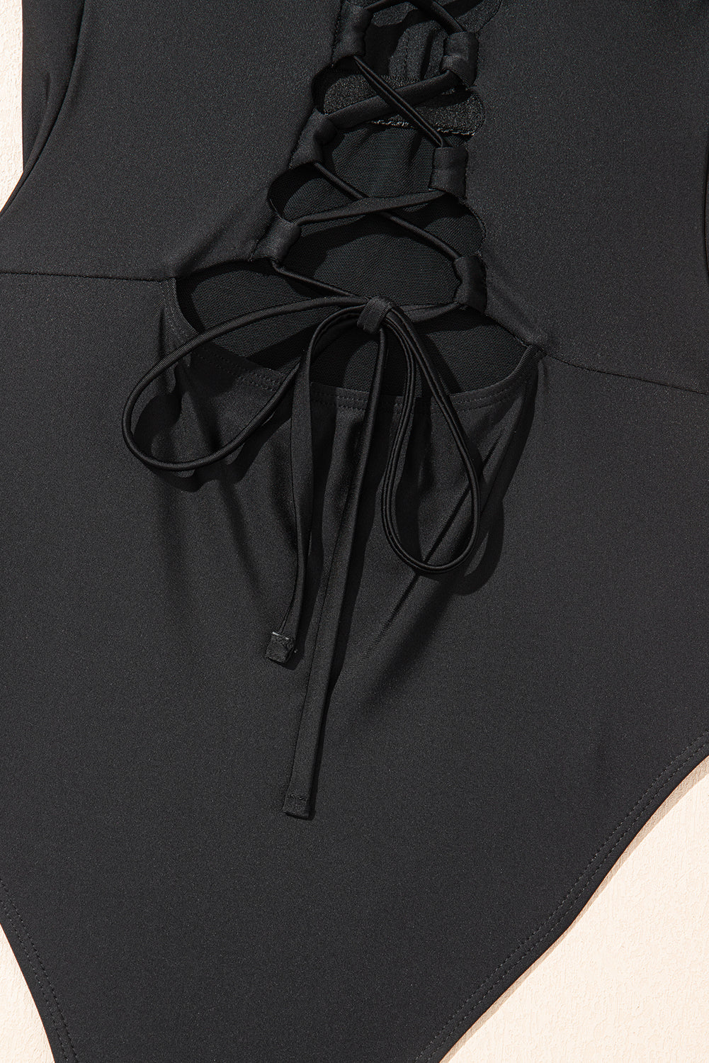 Black Solid Criss Cross Backless Square Neck One Piece Swimsuit eAura