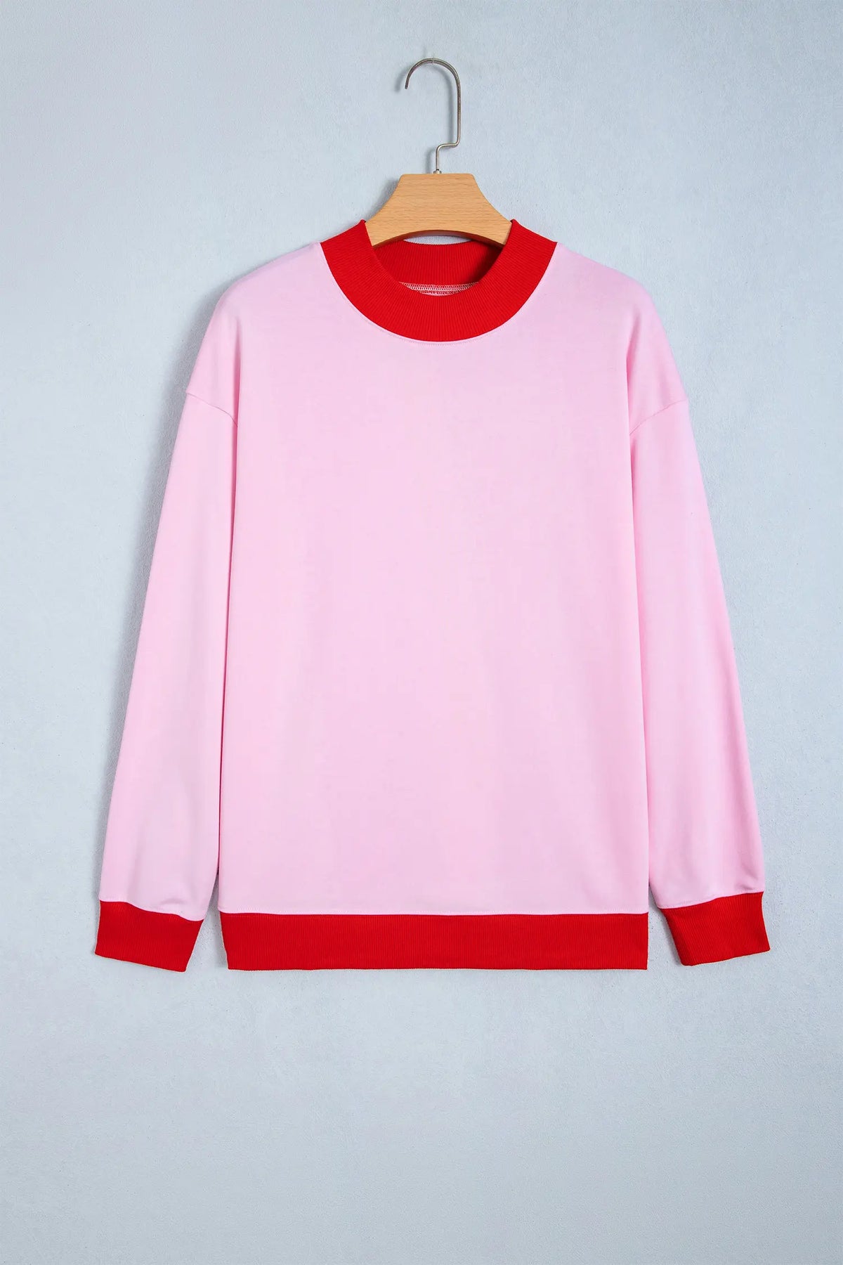 Colourblock Trim Crewneck Long Sleeve Pullover Sweatshirt – Pink